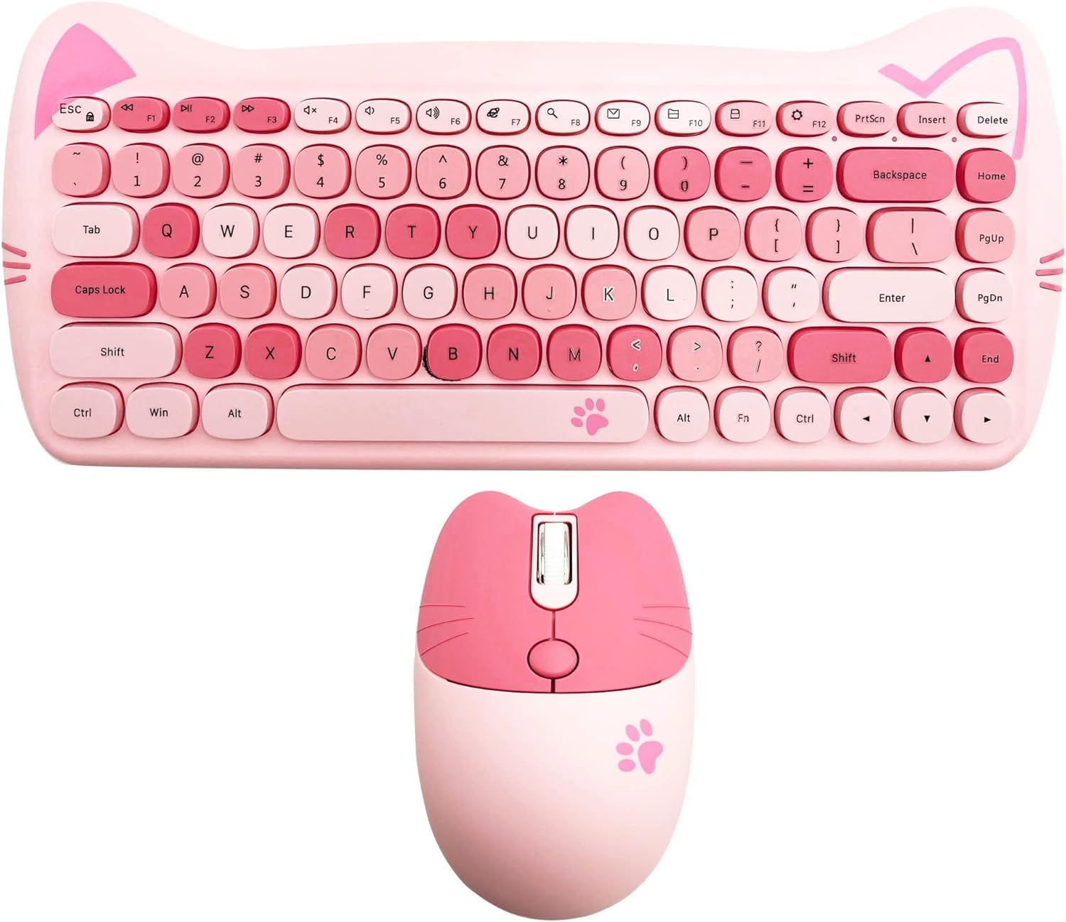 Set Mouse E Tastiera Wireless A Forma Di Gatto – 84 Tasti Rotondi, 2.4GHz, Ricevitore USB Unico, Silenzioso, Per PC/Mac, Rosa Fiori Di Ciliegio
