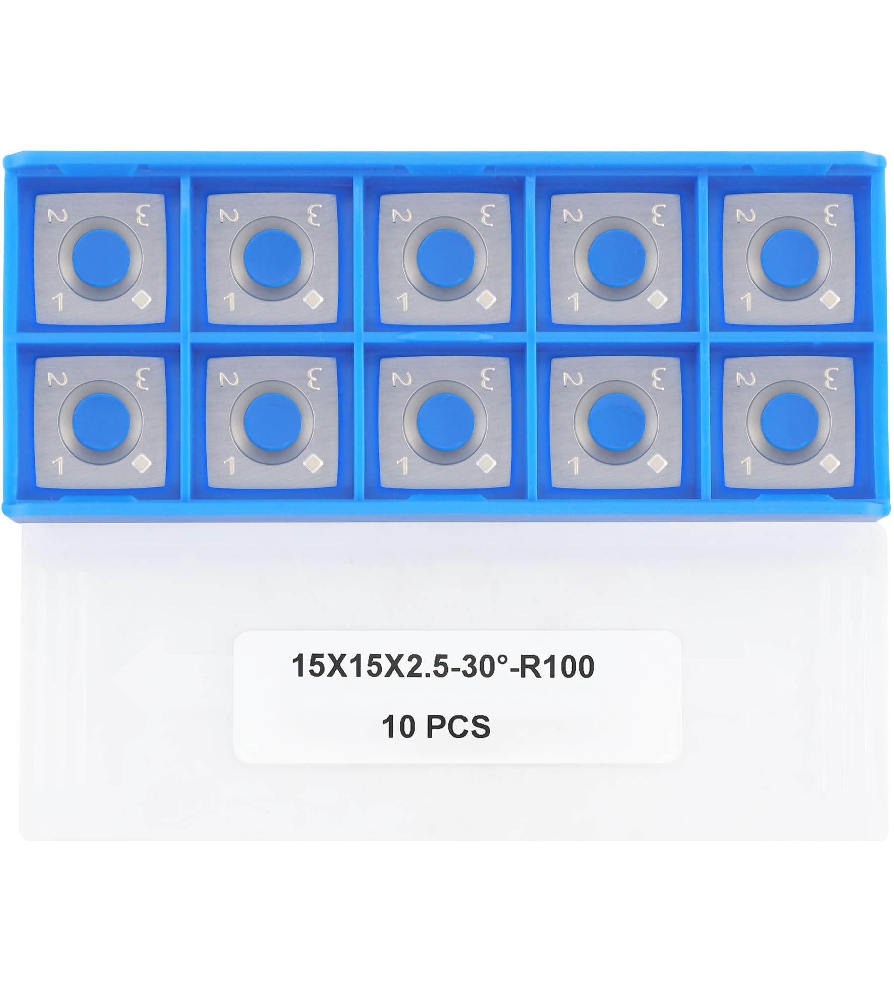 Plaquettes carrées en carbure 15 x 15 x 2,5 mm - Rayon du tranchant 100 mm adapté à la tête de raboteuse hélicoïdale travail du bois ou outils tournage bois, 10 pièces
