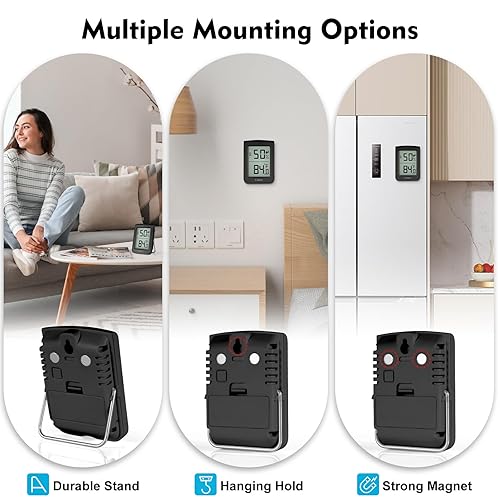 Miniatura 5 de Higrómetro digital para interiores, medidor de humedad, termómetro de habitación con pantalla de números grandes, monitor de temperatura y humedad