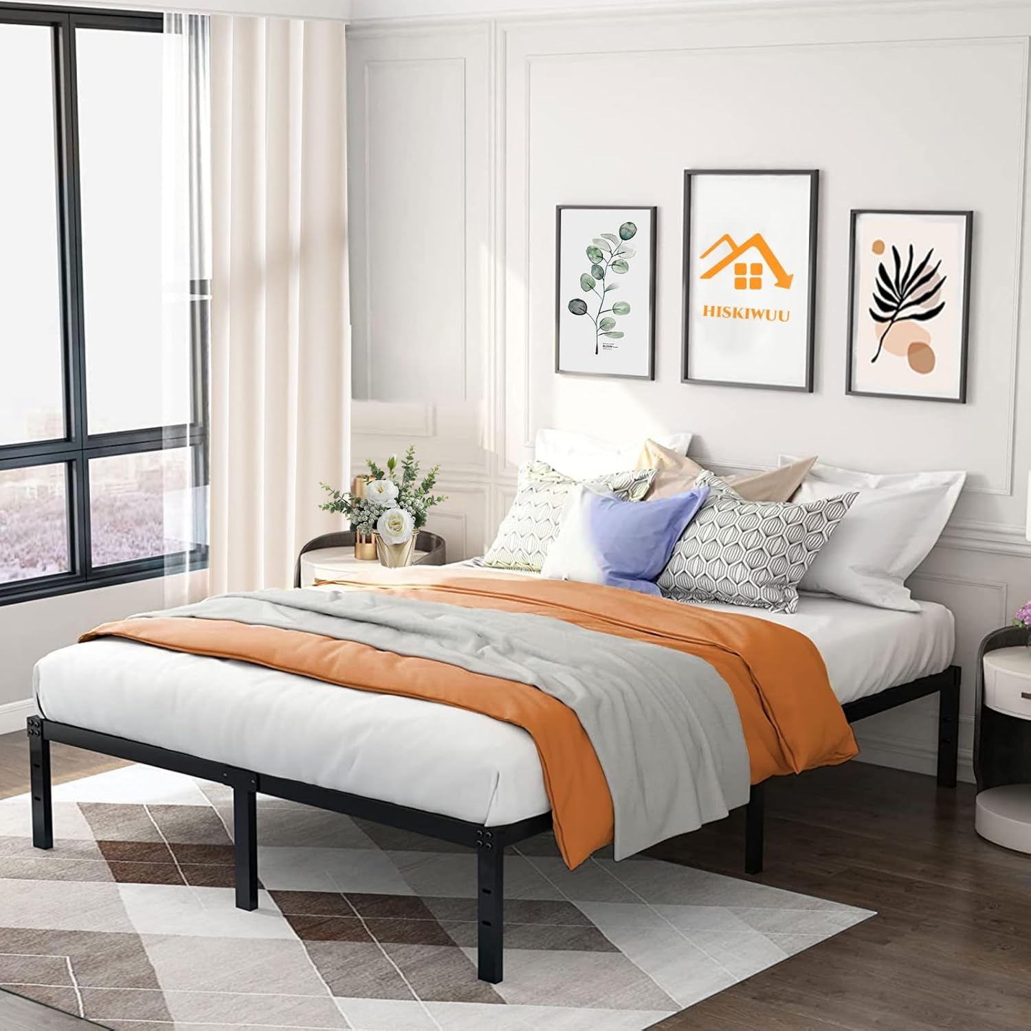 HISKIWUU King Size Bed Frame Heavy Duty 3500lbs 14 Inches,Platform Bed Frame King Easy to Assemble Anti-Slip Noise Free,Metal Bed Frame King No Box Spring Needed,Under Bed Storage,Black