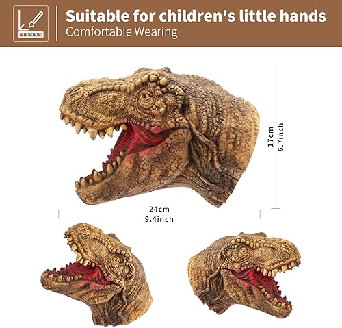 Miniatura 3 de Yolococa Juego de títeres de mano de dinosaurio realista de látex suave con cabeza de animal, juguetes de marionetas de mano, regalo para niños,