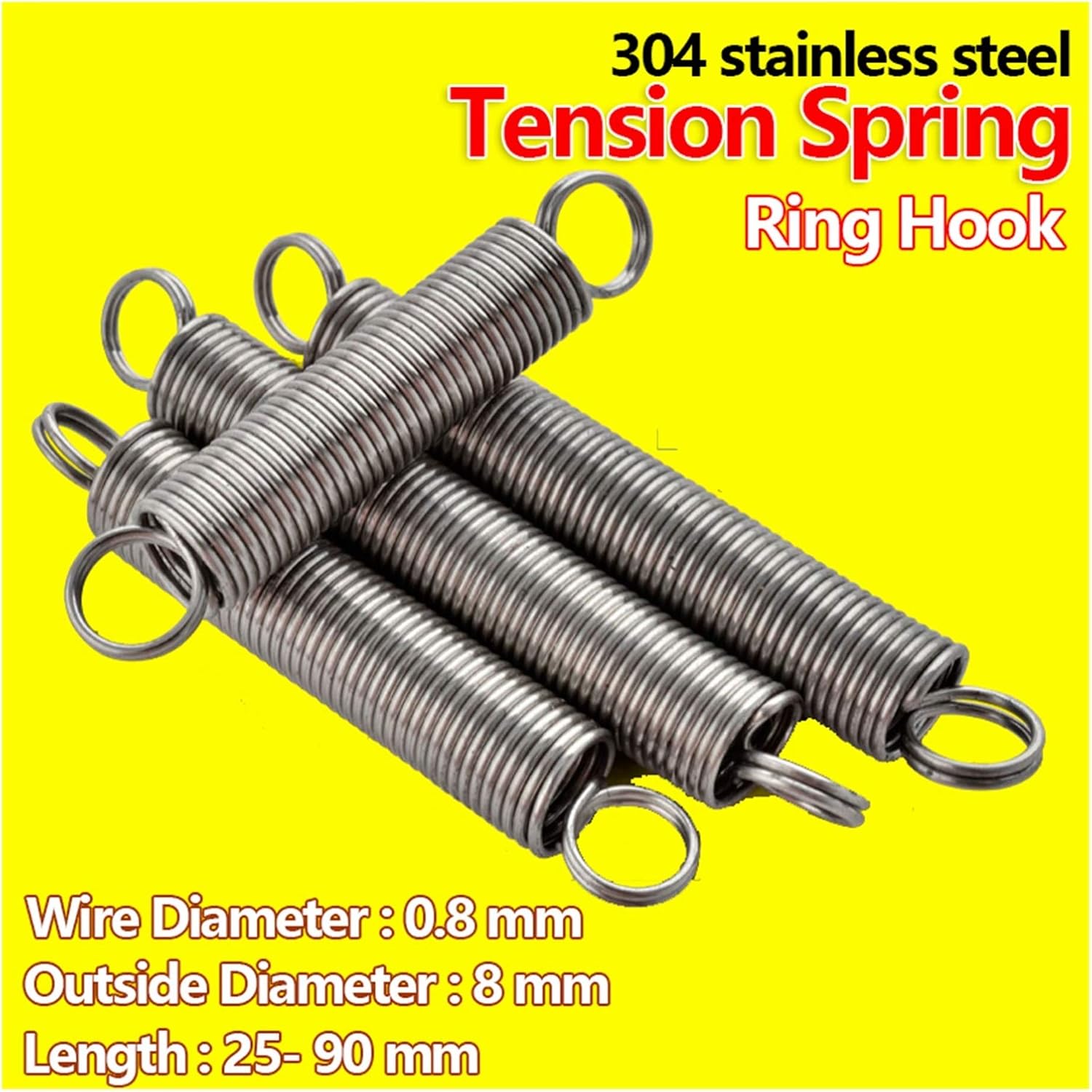 Generic Metal Tension Spreplacement Wire Diameter 0.8Mm Outer Diameter 8Mm Tension Spcoil Tension Spretract Sploop Hook Draft Spring/25Mm (5Pcs)