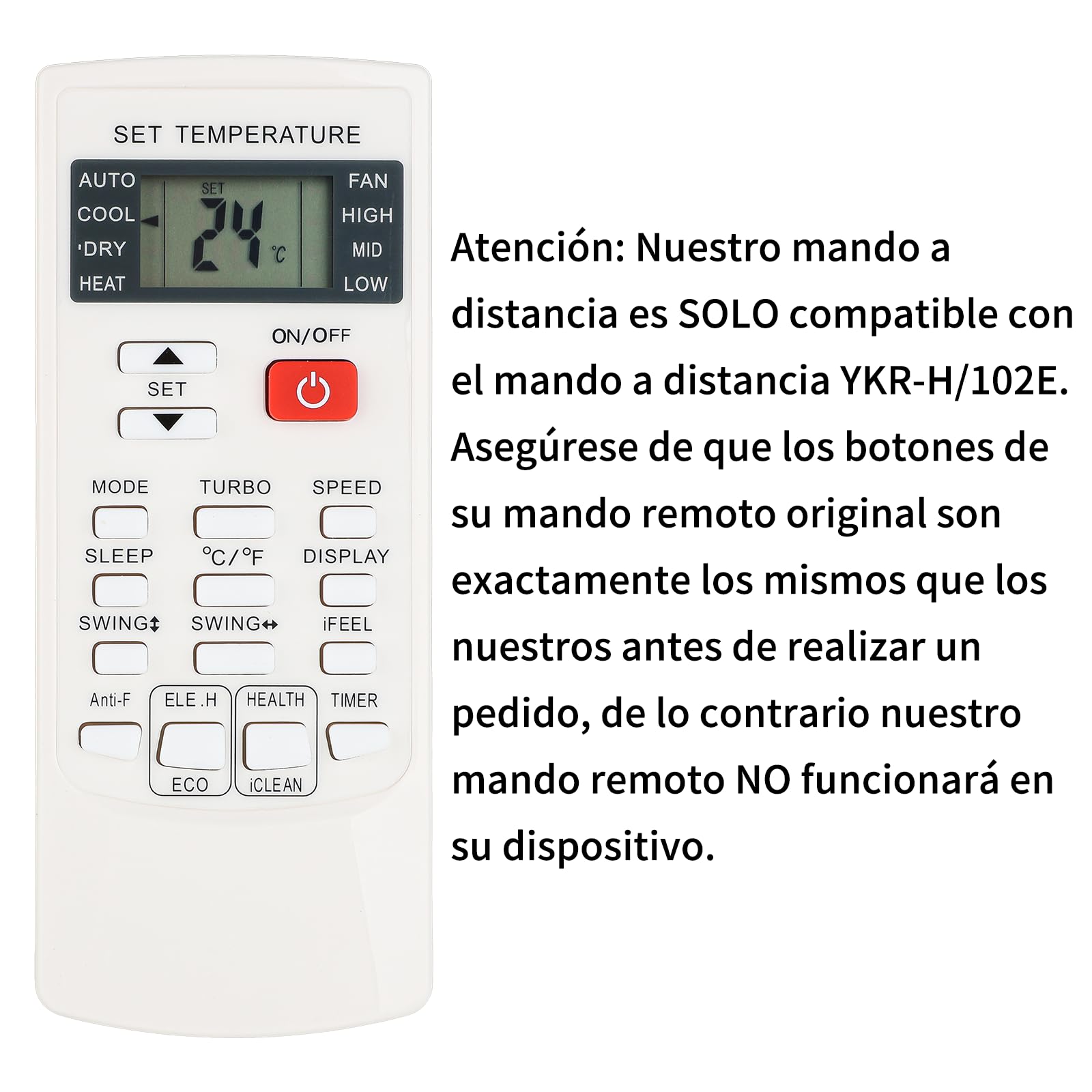 YKR-H/102E Pilot kompatybilny z AUX Świat Klimatyzacja FanWorld AC MUPR-09-H9A MUPO-09-H6 FW6-2250-ECO FW10-2250 FW11-2250-I Wymiana sterownika
