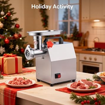 Commercial Electric Meat Grinder, Sausage Stuffer Stainless Steel Material,Meat Grinder with 2 Blades, 2 Grinding Discs, 2 Stuffing Tubes, for Home Kitchens and Party Meals