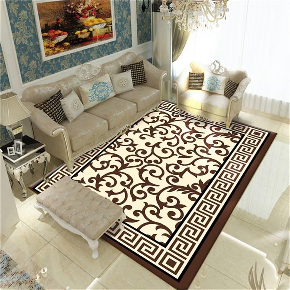 Tapis Facile à Nettoyer Grand Tapis Salon Moquette Anti-Acariens Marron
