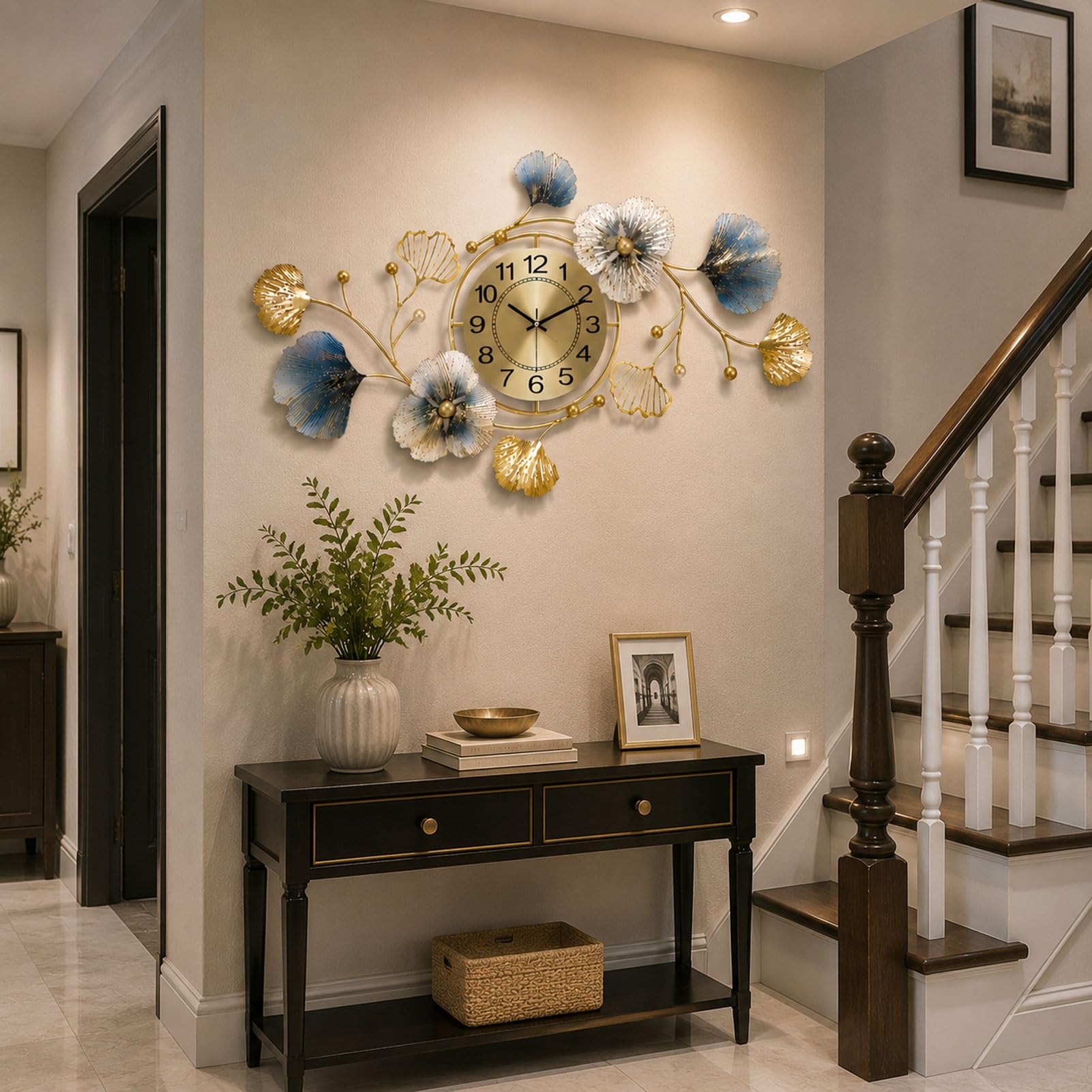 Relojes de Pared Muy Grandes Reloj de Pared Moderno y Elegante | Reloj de pared de metal Hoja de ginkgo de metal decorativo Estilo de diseño Cocinas Salas de Habitaciones Oro,S