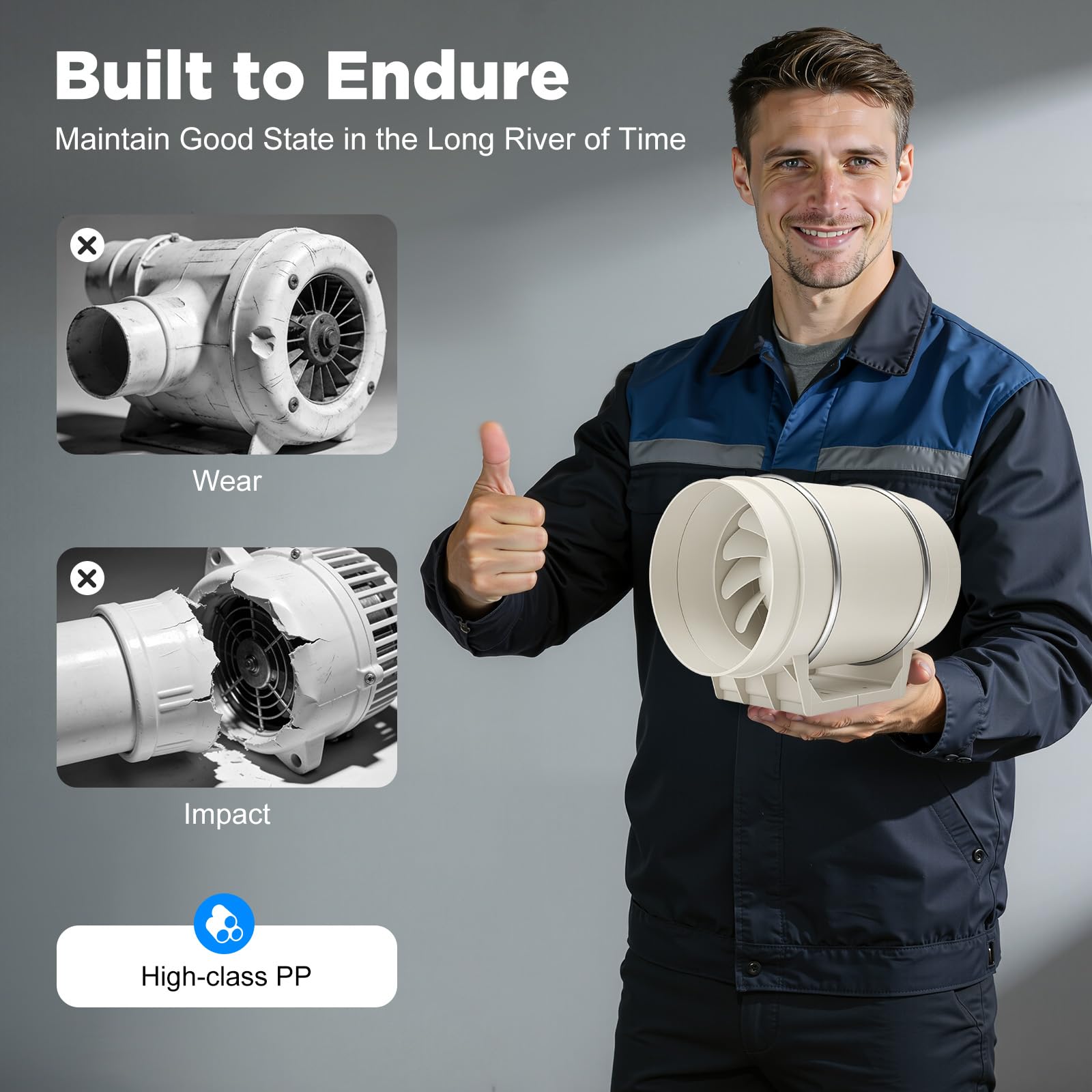 Ventilador de tubo de 195 mm – Ventilador de canal en línea | Ventilador de conducto de extracción, 136 W, 220 V, 2600 rpm, silencioso, para baño, oficina, salas de crecimiento
