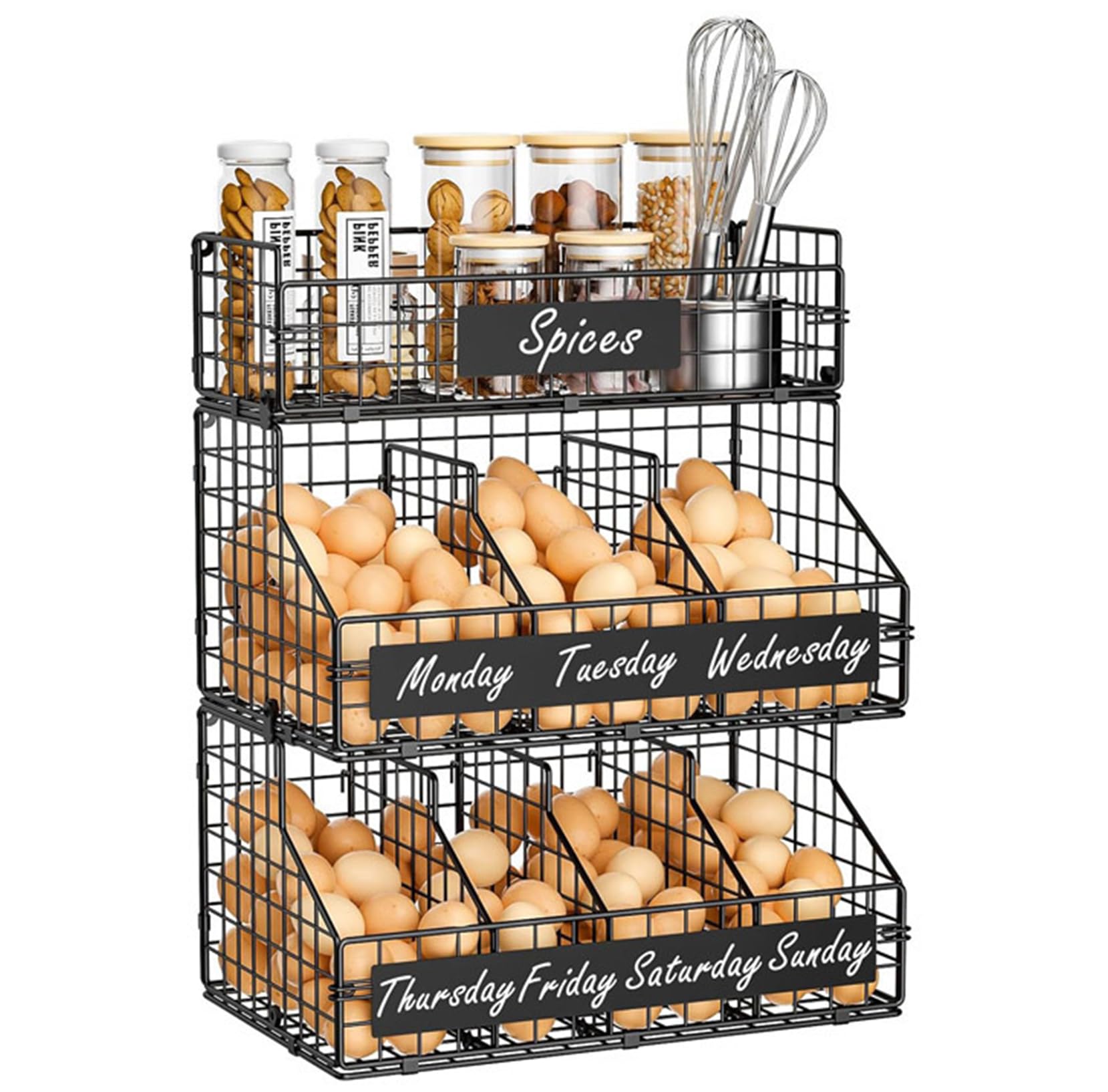 3 Tier Egg Holder for Worktop, Egg Storage Rack with 5 Dividers