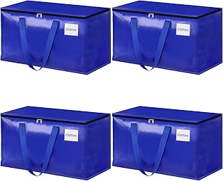 HomeHacks Moving Bags Heavy Duty with Strong Zippers and Handles Collapsible Moving Supplies, Storage Totes for Packing & Moving Storing 76L,4-Pack, Blue