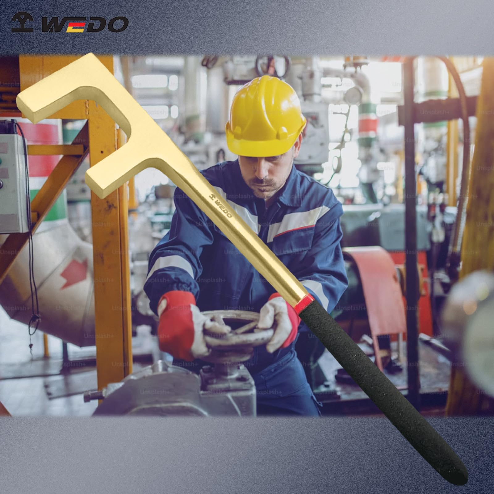 WEDO Llave de mango de válvula sin chispas tipo F con mango de plástico, llave de seguridad sin chispas, bronce de aluminio, estándar DIN, certificado BAM y FM, 1.18 pulgadas, 30 mm de ancho