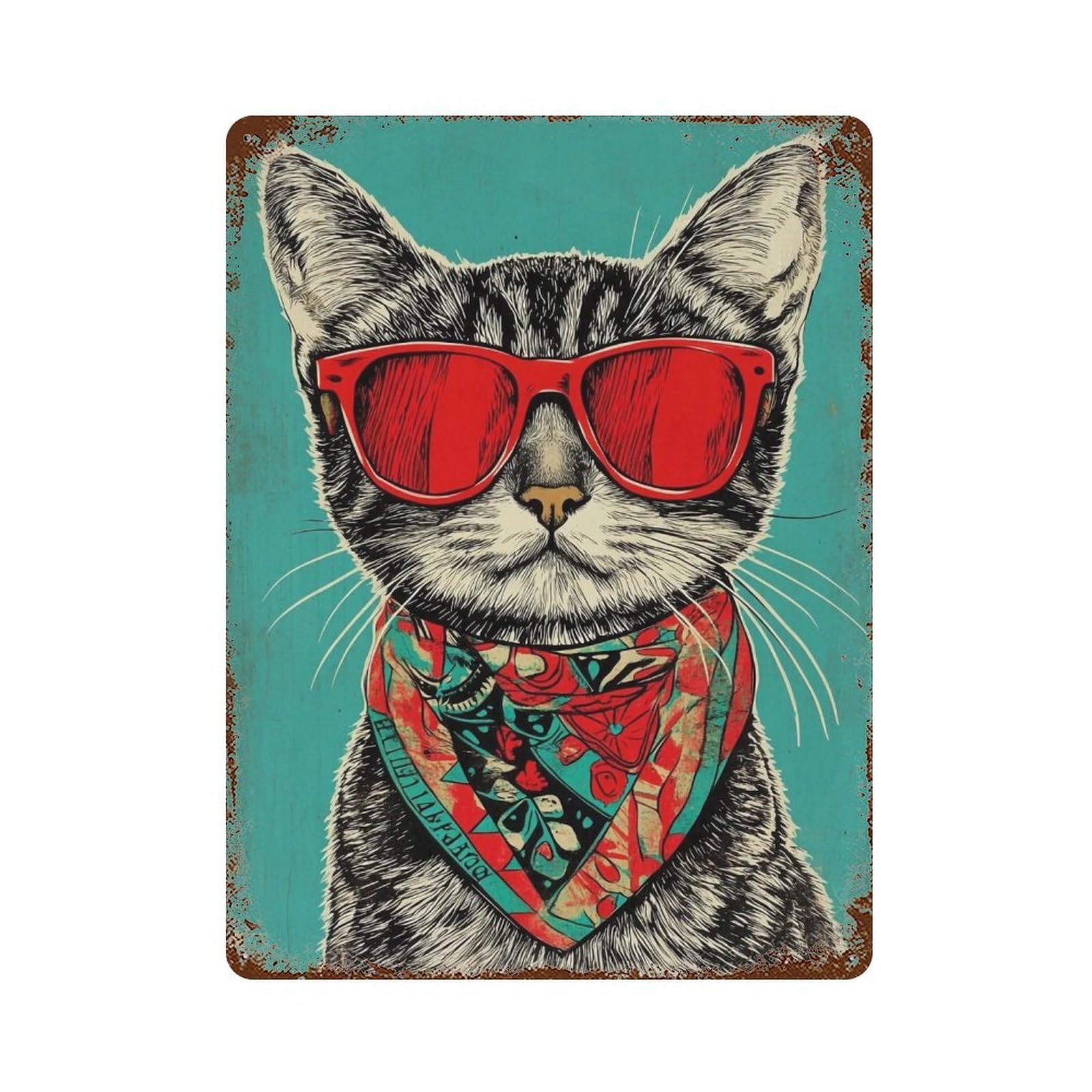 HDURYEYRYY Hippie Tabby Cat 02 Wall Retro Iron Vintage Art Metal Tin Sign Poster Modern Home Cofffee Club Art Bar Shop Decor 40x30cm