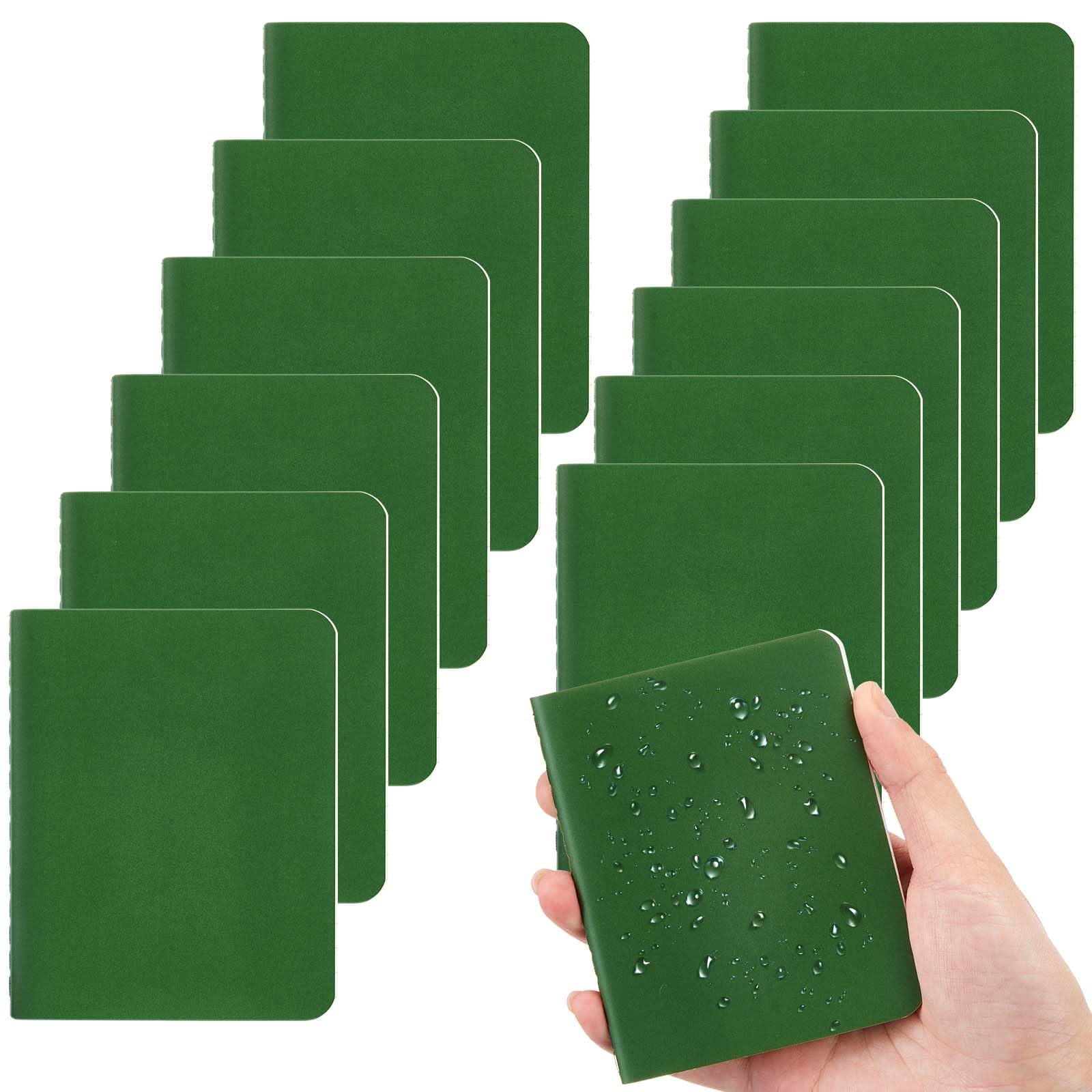 Qeeenar 12 Pcs Waterproof Pocket Notebook 3.2" x 4" Field Notebook Green All Weather Notepad Small Rain Waterproof Notepad for Memo Travel Outdoor Tactical Activities Write, 32 Sheet, 64 Page