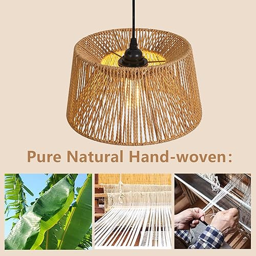 Miniatura 3 de Lámpara colgante de ratán, lámpara colgante bohemia para isla de cocina, lámparas de techo de mimbre tejido a mano, candelabro de ratán natural