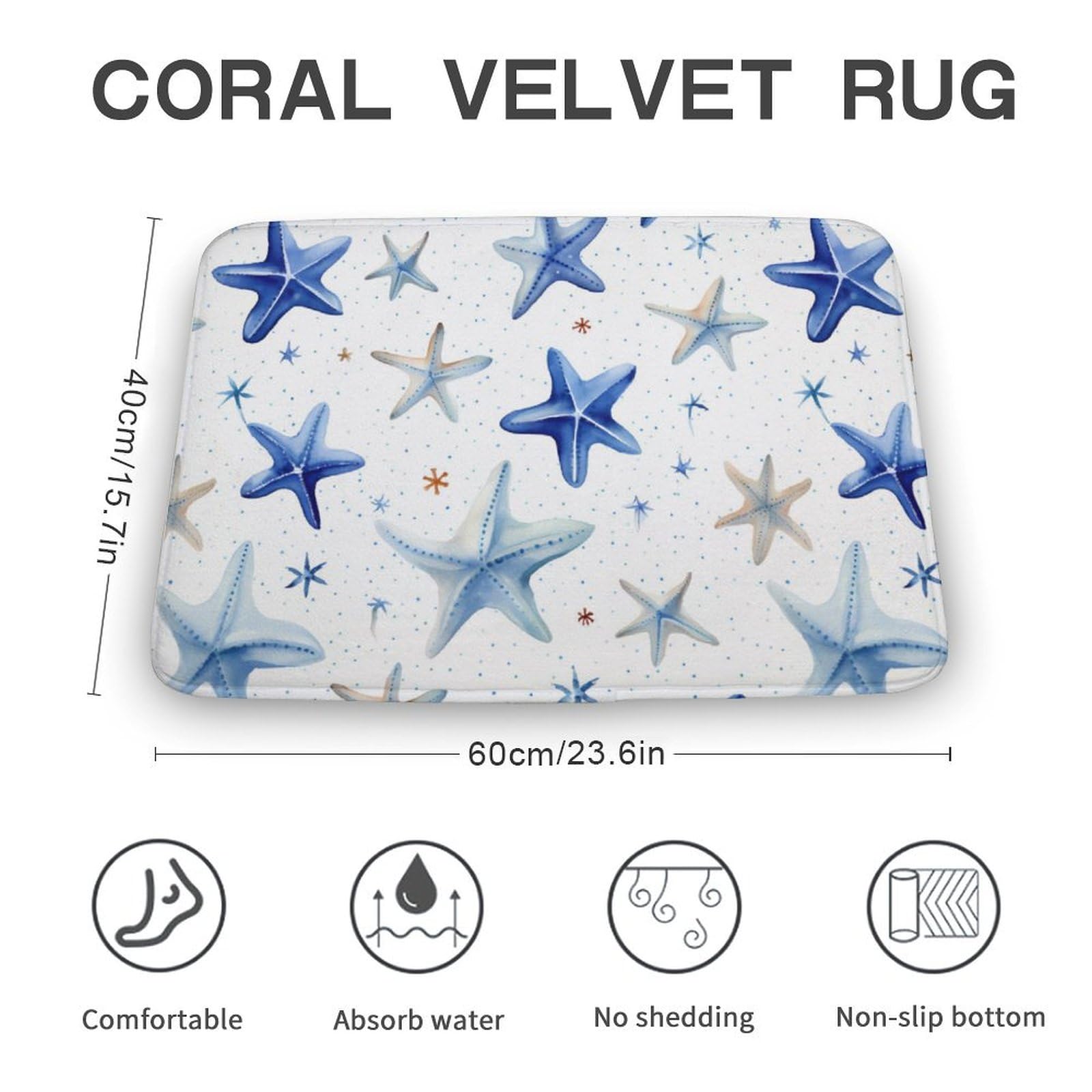 Starfish Ocean Coral Velvet Rugs Non-Slip Bathroom Rugs Soft Kitchen Rug Floor Carpet for Home Decor 15.7