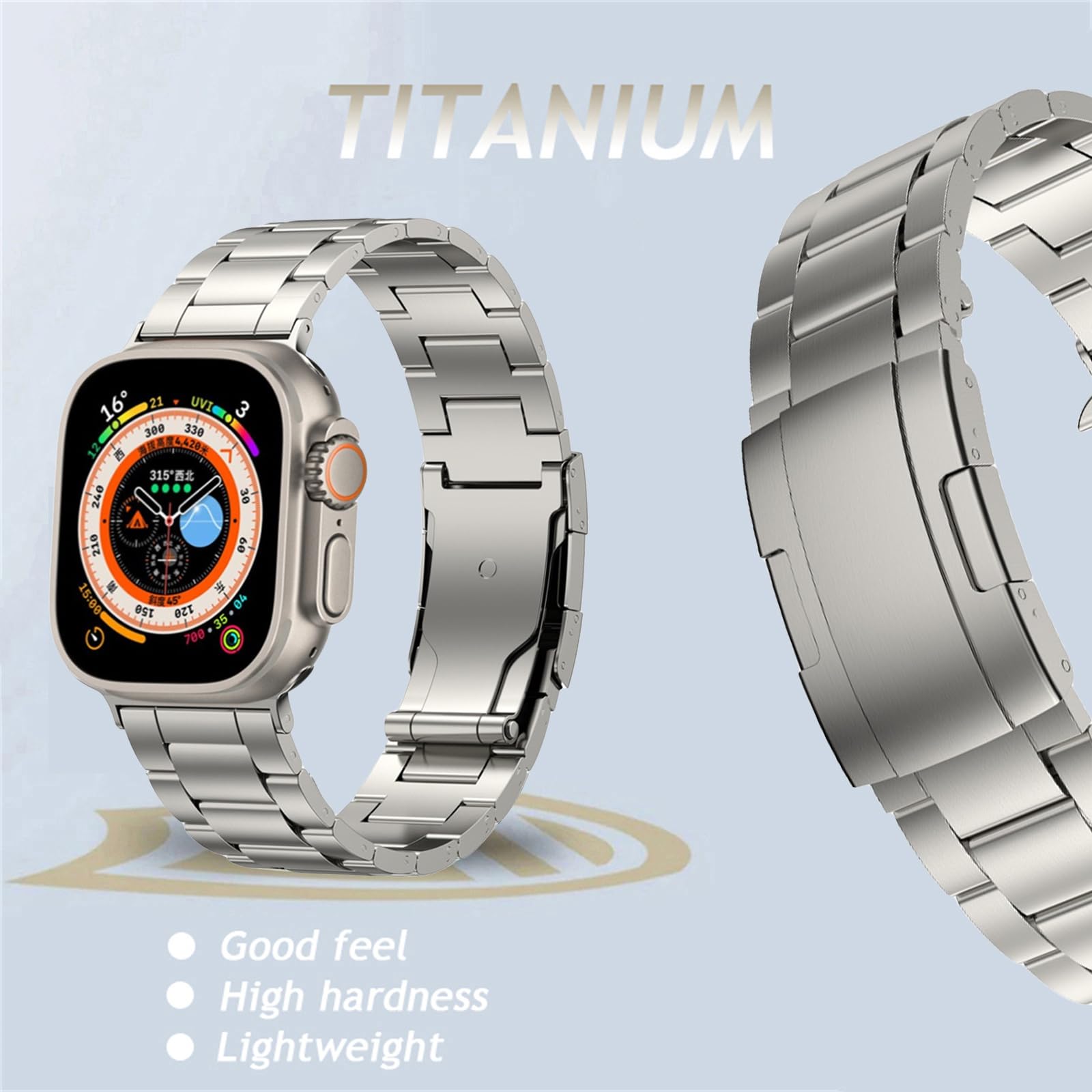 Pasek kompatybilny z zegarkiem Apple Watch 49 mm, 45 mm, 44 mm, 42 mm, 41 mm, 40 mm, 38 mm, oryginalny tytanowy metal, zamiennik paska do iWatch serii 9, 8, SE, 7, 6, 5, 4, 3, 2, 1, Ultra 1,