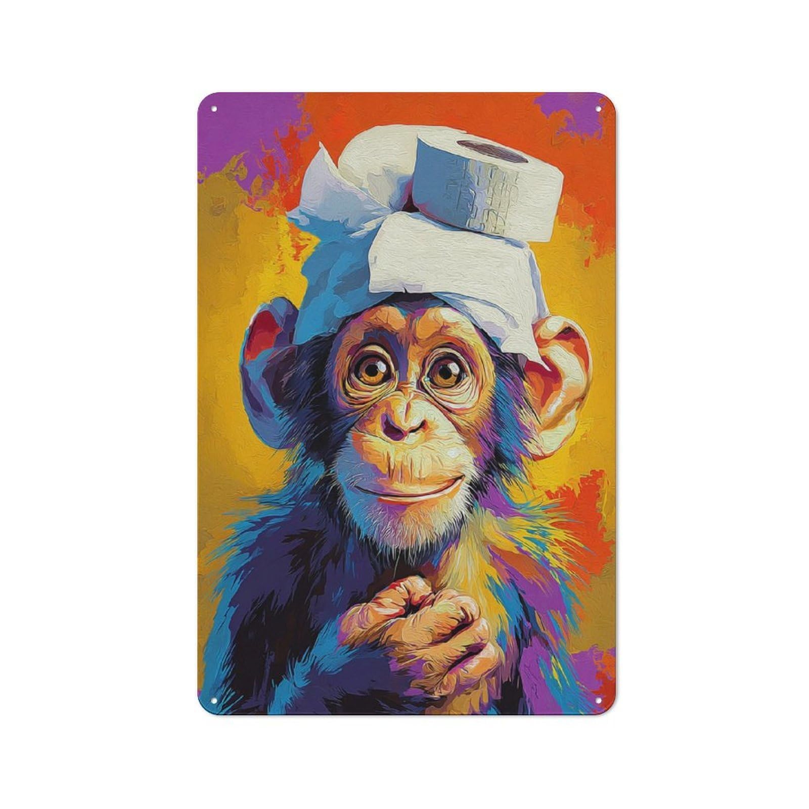 Junmoney Charming Chimpanzee With Toilet Paper Hat Cafe Metal Sign 30X20cm, Shop Front Style Restaurant Wall Art For Takeaway, Bar, Kitchen Or Counter Area