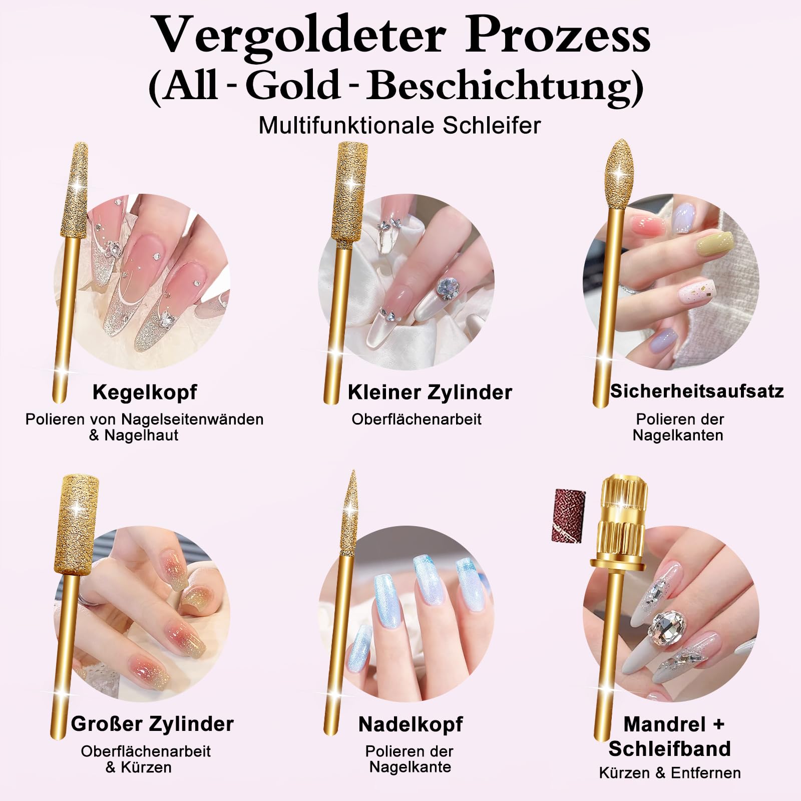 Nagelfräser, Elektrische Nagelfeile für Acryl und Gelnägel, Professionell Nagelfräser, Efile Maniküre und Pediküre Set mit goldenen Nagelfräserbiten für Home Salon Gebrauch