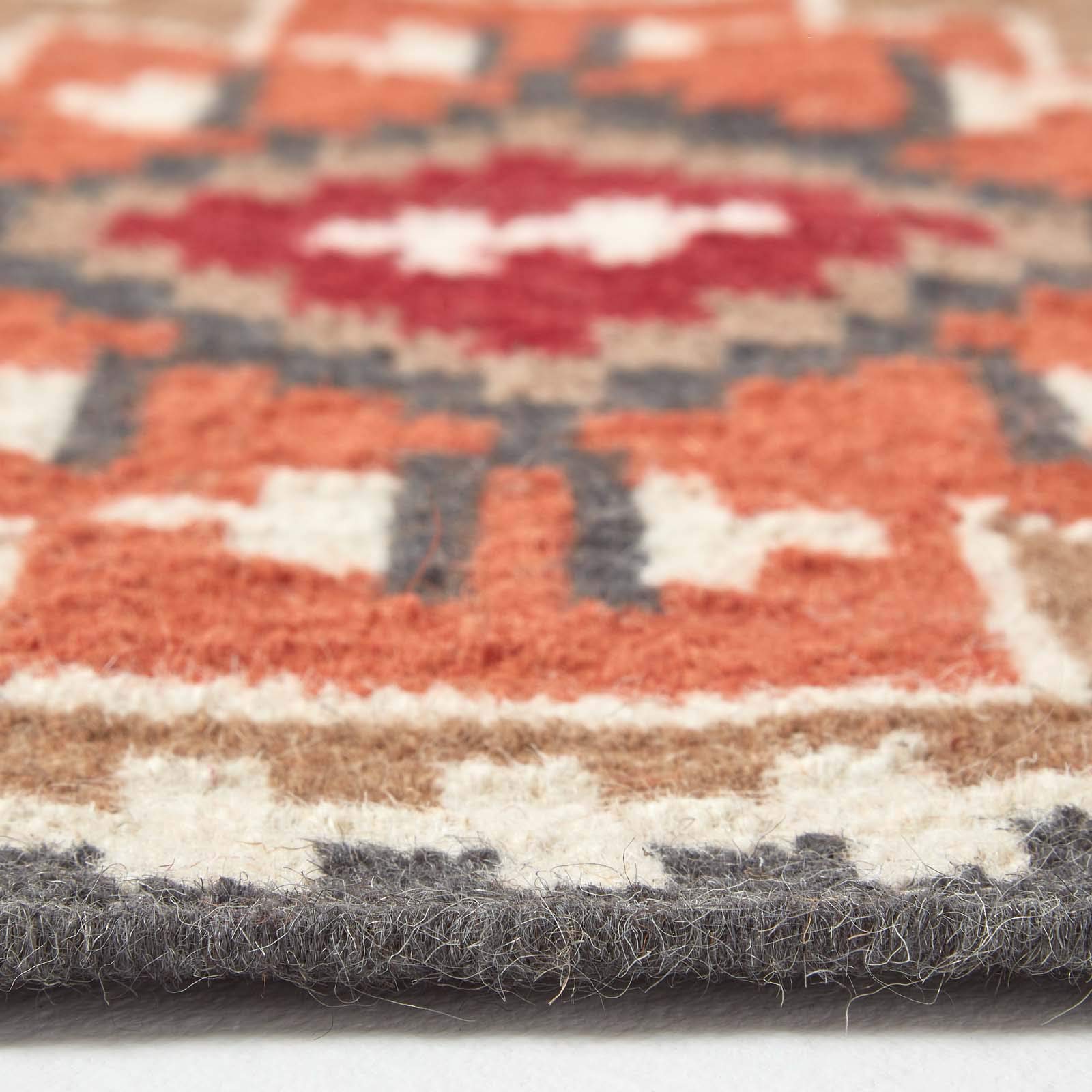 HOMESCAPES Jaipur - Tappeto kilim intrecciato a mano, marrone, arancione e grigio, per corridoio, tradizionale, in lana, con frange, 66 x 200 cm