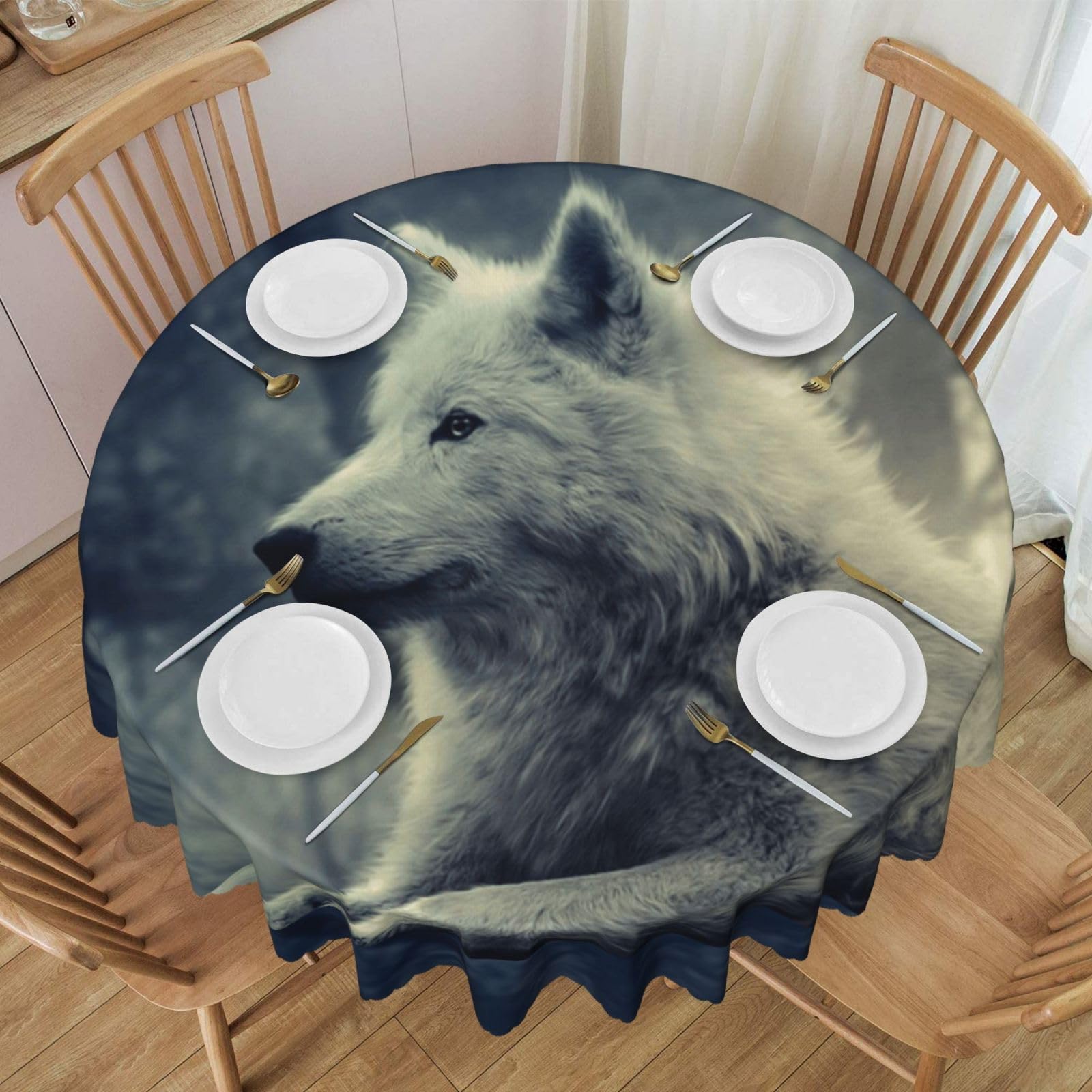 Nappe ronde Loup Gris pour vos repas de famille au jardin ou au salon