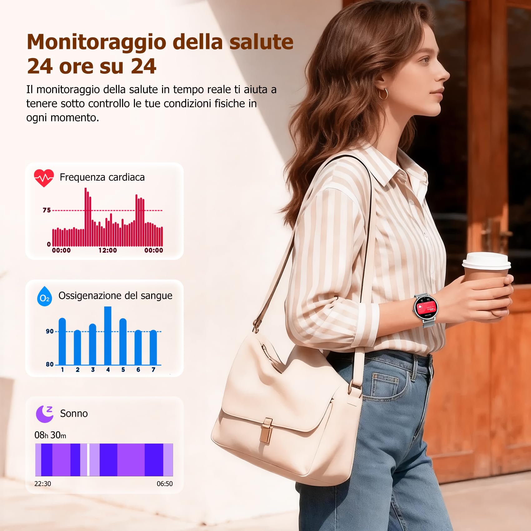 IOWODO Smartwatch Donna Elegante 1.26" con Cinturino Milanese, Ultra Leggero 62g, Chiamate Bluetooth, Salute Femminile, Assistente Vocale AI, IP68, 100+ Modalità Sportive, Compatibile Android e iOS