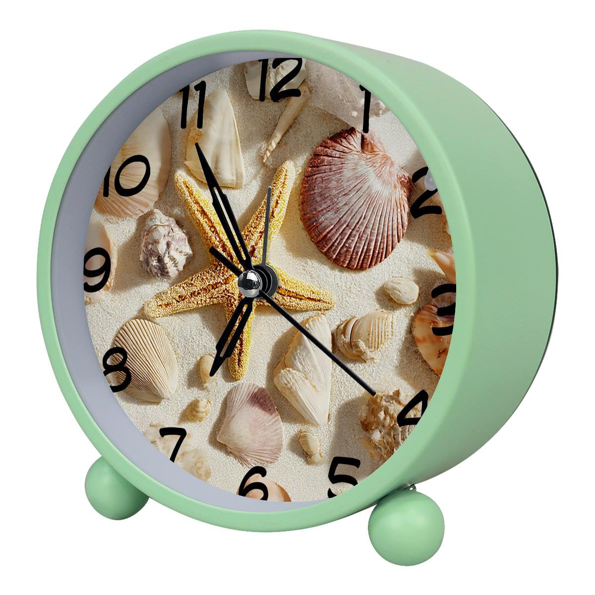 Luoweisi Analog Alarm Clock Seashells and Starfish, Silent Non-Ticking with Night Light, Battery Operated, Round Desk Alarm Clock for Office, Bedroom, Elderly, Adults, Children, Student Gifts
