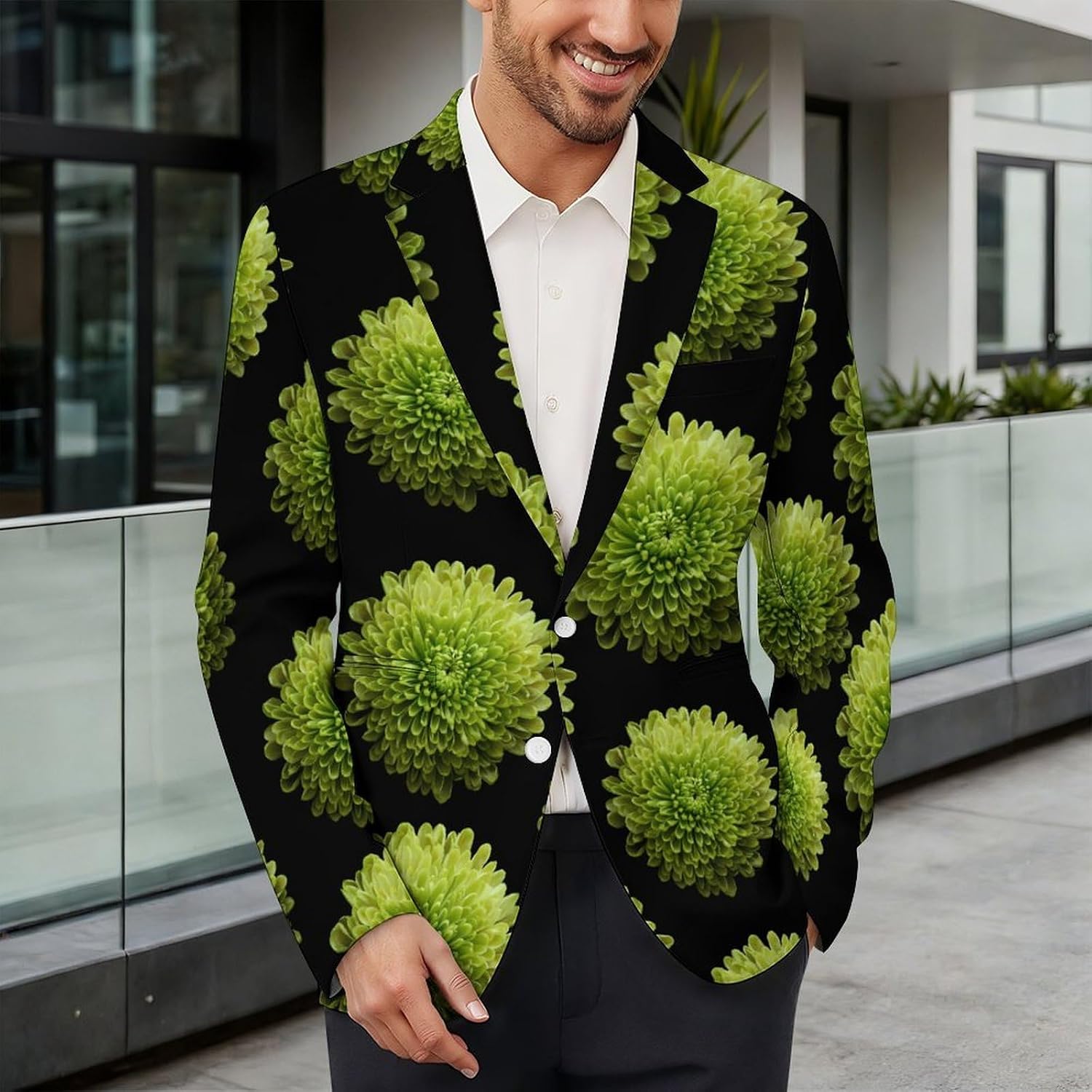Pompom Flowers Suits Blazer for Men Buttons Jacket Coat Business 6X-Large