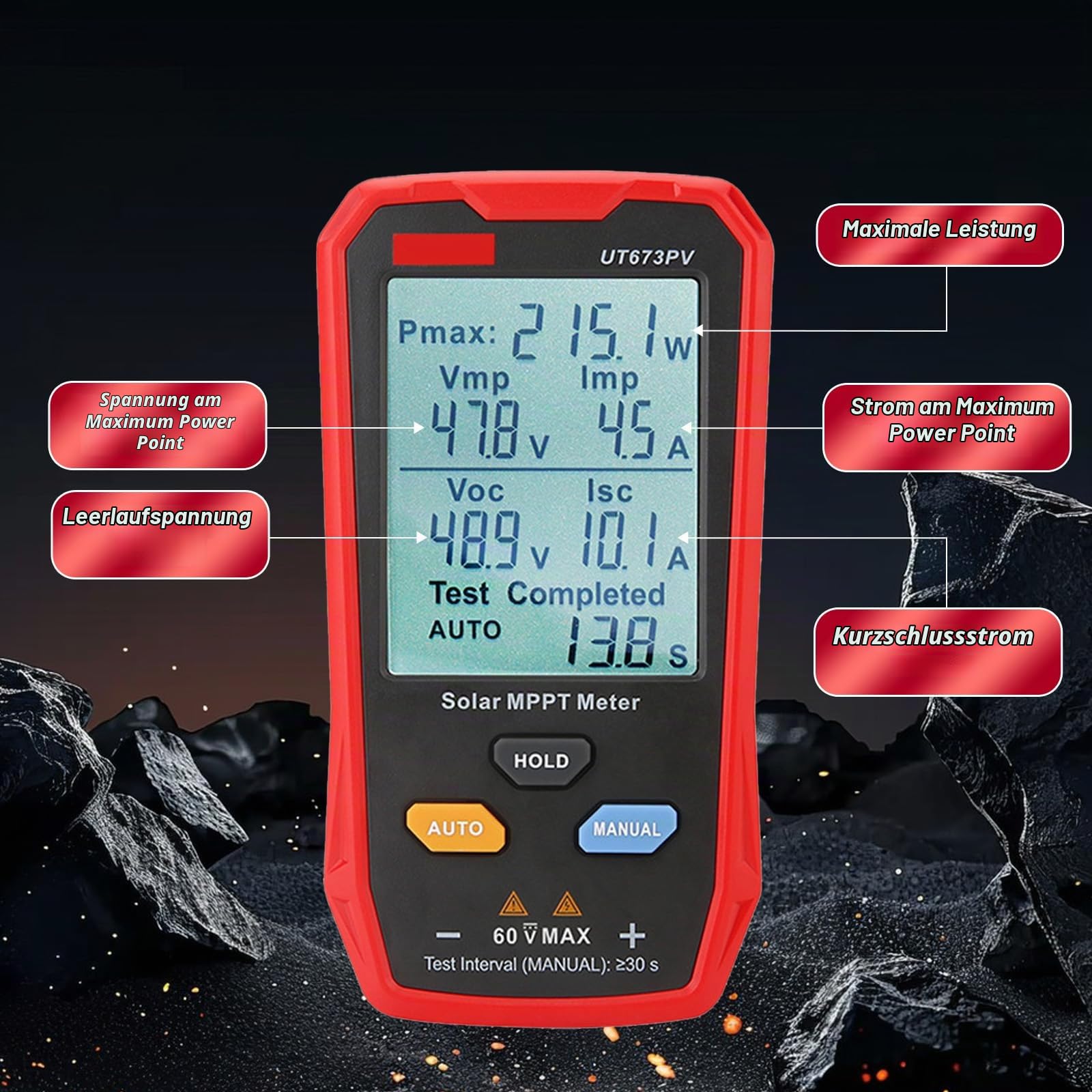 Solarpanel Tester - 800W Photovoltaik Multimeter mit Großem Ultraklarem LCD, Solar MPPT Messgerät, Einfach zu transportieren, benutzerfreundlich, Datentest für Photovoltaikmodule