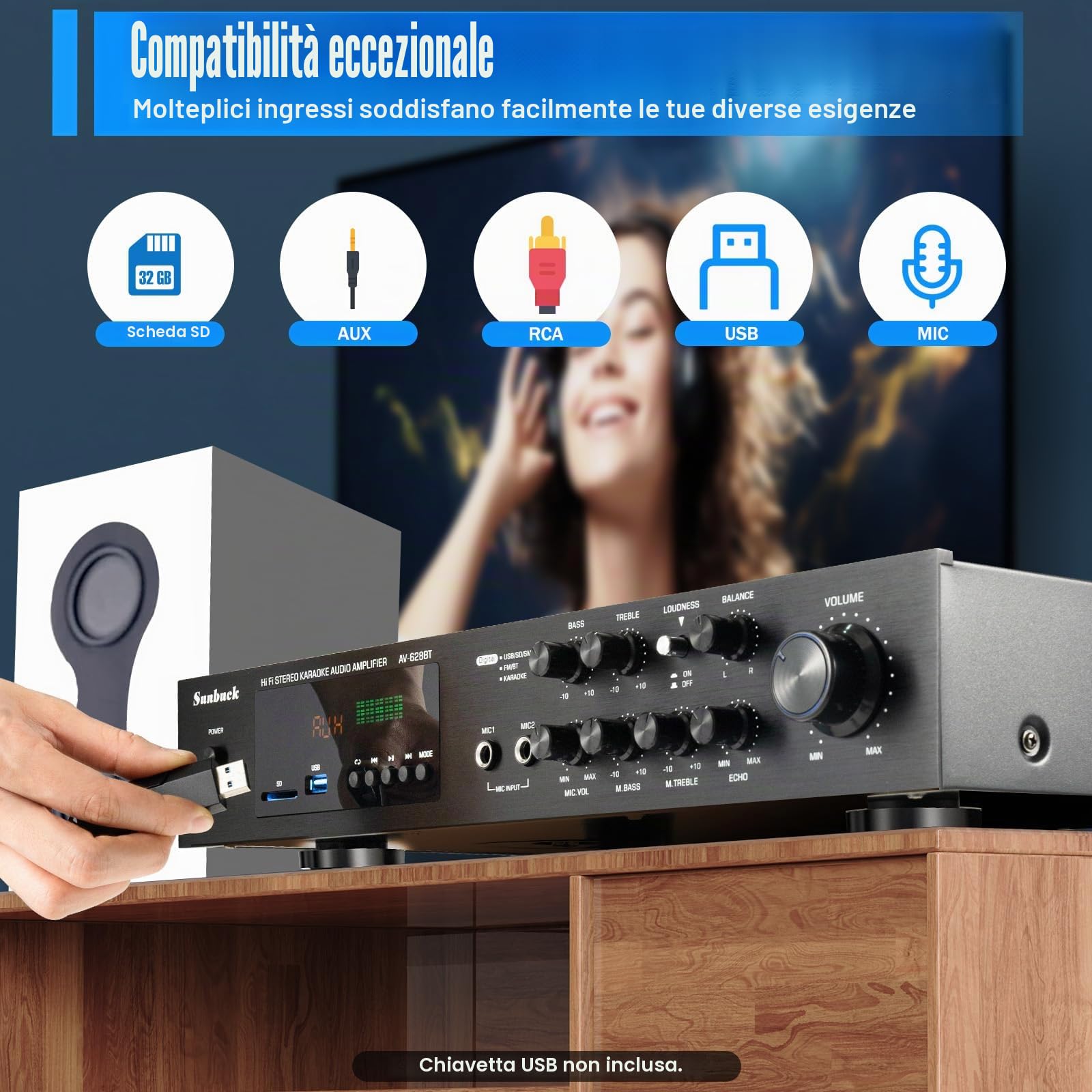 Amplificatore HiFi 5 Canali Bluetooth FM Mini Bluetooth Stereo Audio Ricevitore Amplificatore Completo Digitale FM SD/USB Ingresso Scheda Stereo Amplificatore Per Casa O Auto