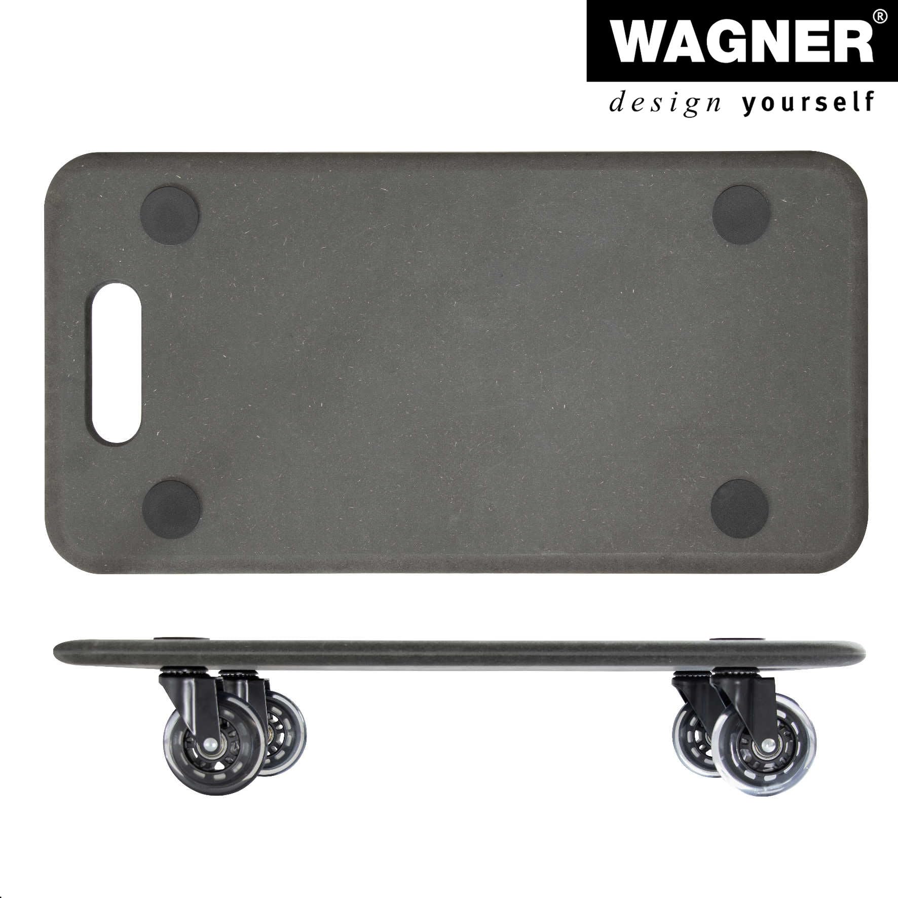 WAGNER Chariot de transport 1611 I Chariot à plateforme noir en MDF I 57,5 x 30 x 11 cm I Charge maximale 250 kg I Roulettes de meubles pour déménagement I Planche à roulettes I Roulette de charge