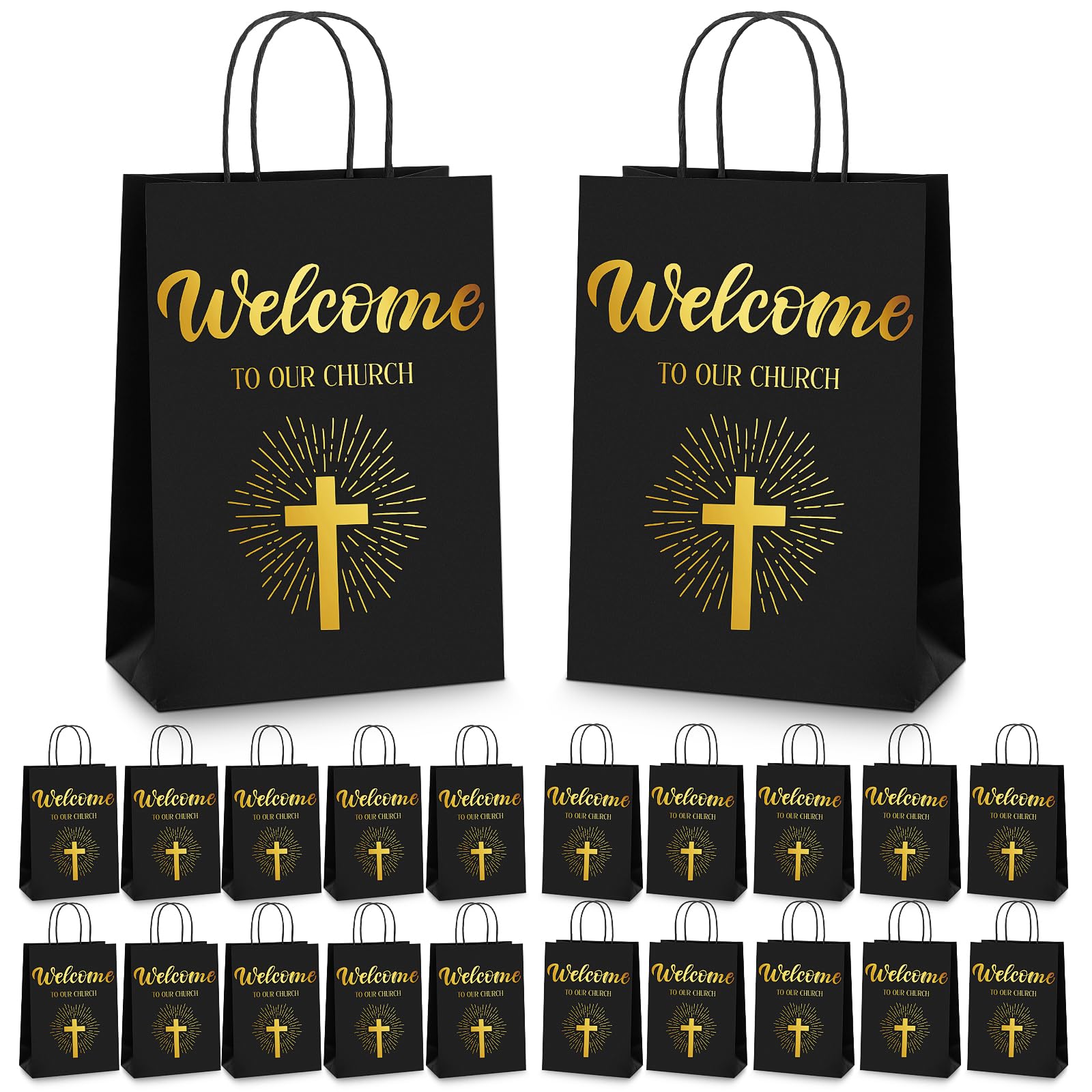 Chuangdi 50 Pcs Church Welcome Gift Bags Christian Paper Welcome to Our Church Religious Bags with Handles for Guest Mother's Father's Day Baby Shower