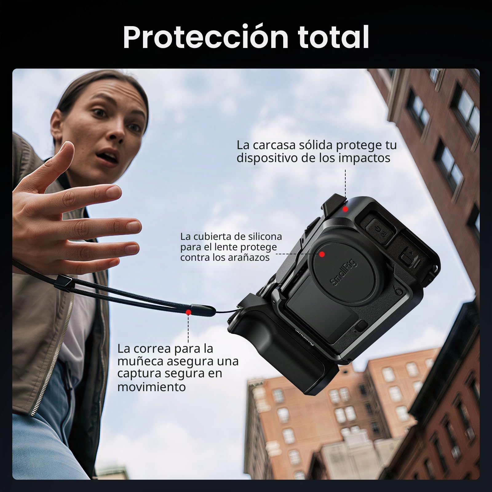 SMALLRIG Kit de mango para DJI Osmo Action 6 con jaula de metal, mango de fotografía callejera para DJI, jaula Action 6 con disparador, zapata fría, muñequera, cubierta de lente, orificio roscado 1/4