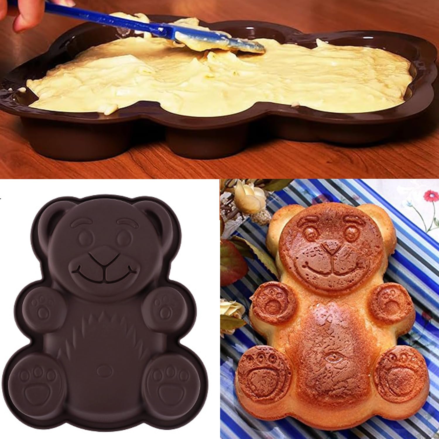 YXHZVON 2 Pièces Moule Silicone Oursons 3D - Moule Gâteau 7 Cavités Pour Chocolat, Guimauve, Muffins