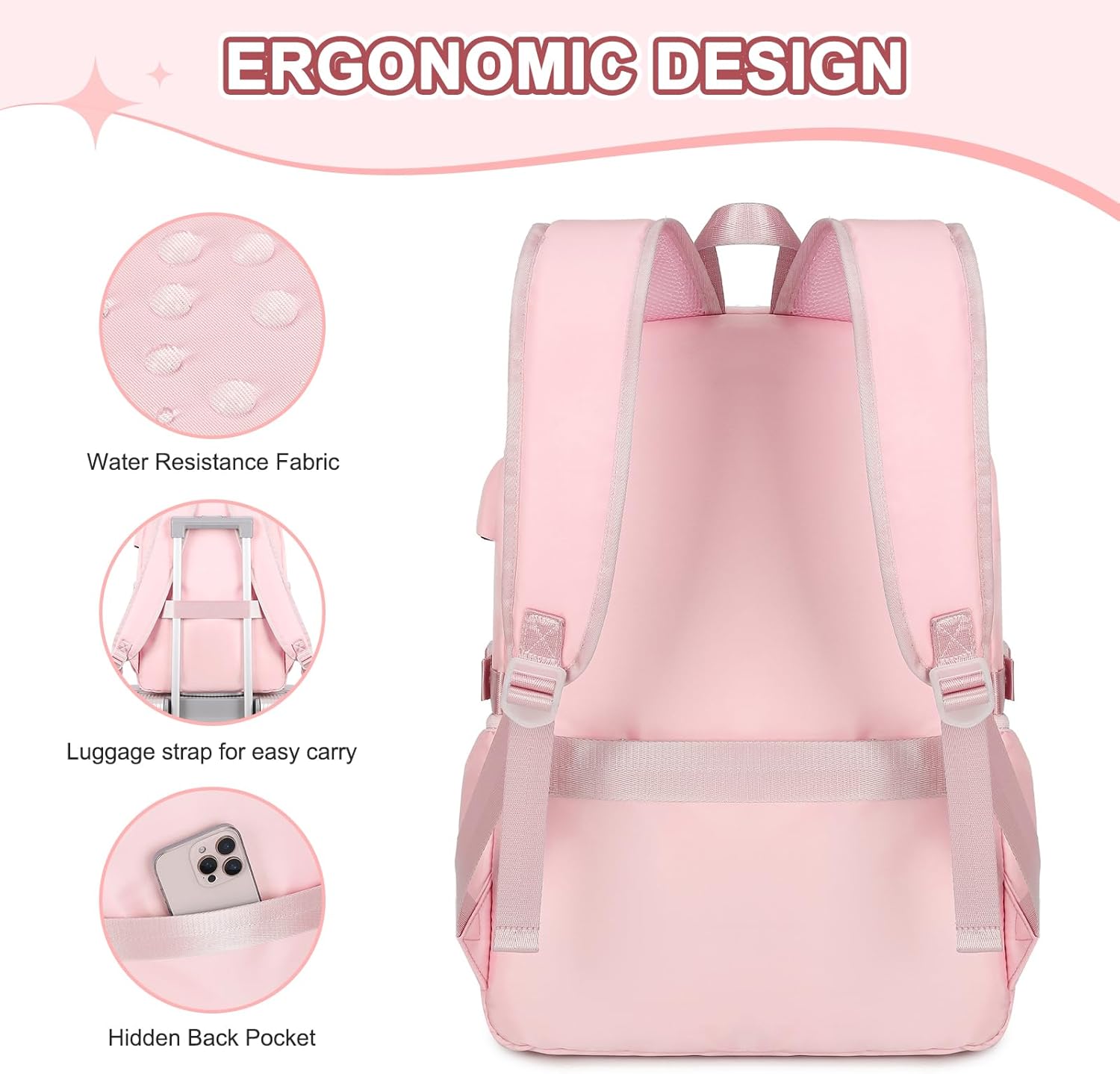 Scothen Backpacks for Girls, Girls Backpack with Lunch Box & Pencil Pouch for Teens Girl Kids Elementary Middle High School College Student Bookbag Daypack Laptop Travel Backpack for Women (Pink)