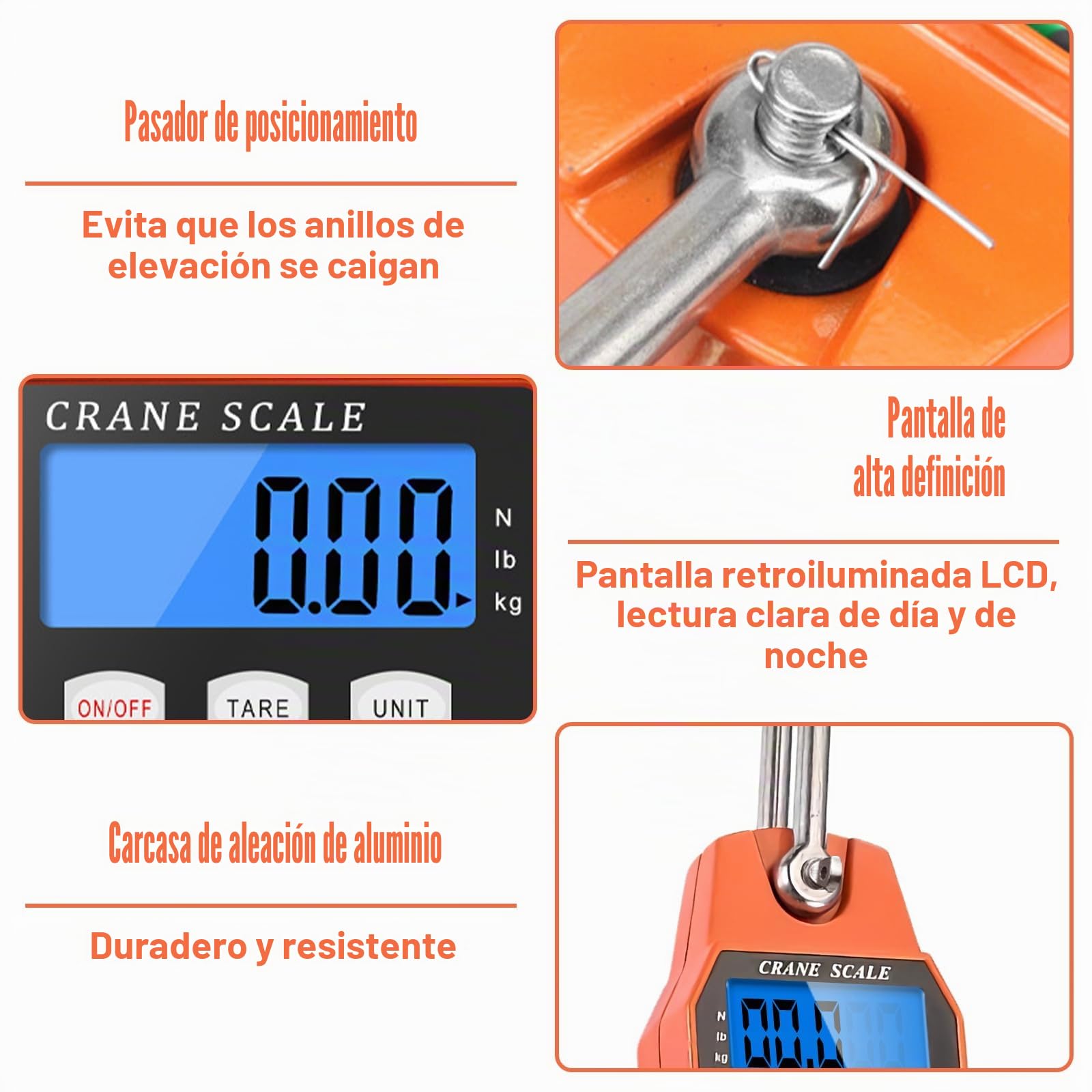 Báscula colgante digital de 300 kg con gancho, báscula electrónica de grúa LCD, portátil con sensor preciso para viajes, vida familiar, maleta, pesca