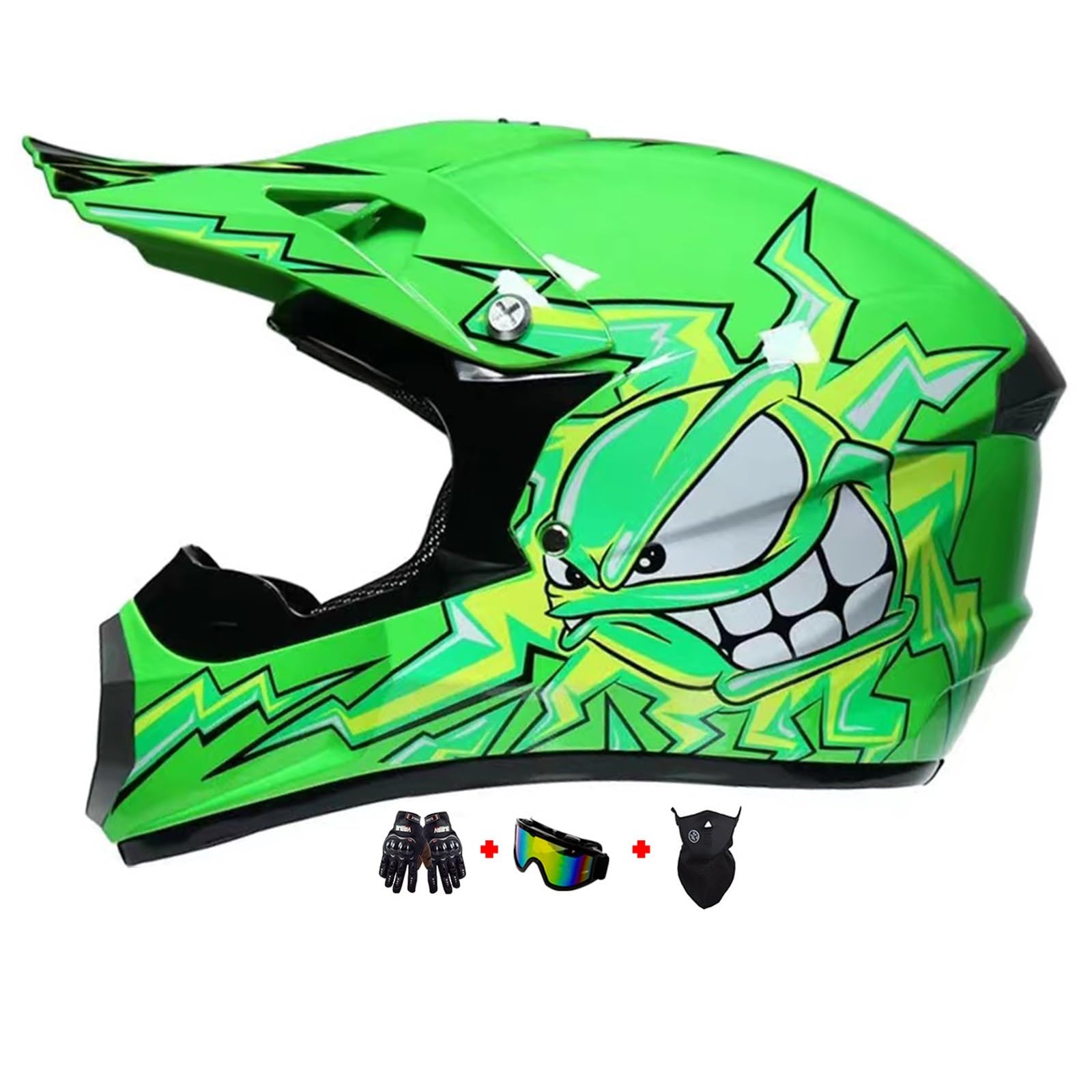Casco da motocross Fullface MTB per bambini, scocca in ABS, casco da motocross, casco da motocross, da uomo, ATV, casco da moto MX Enduro, casco da moto downhill, con guanti maschera