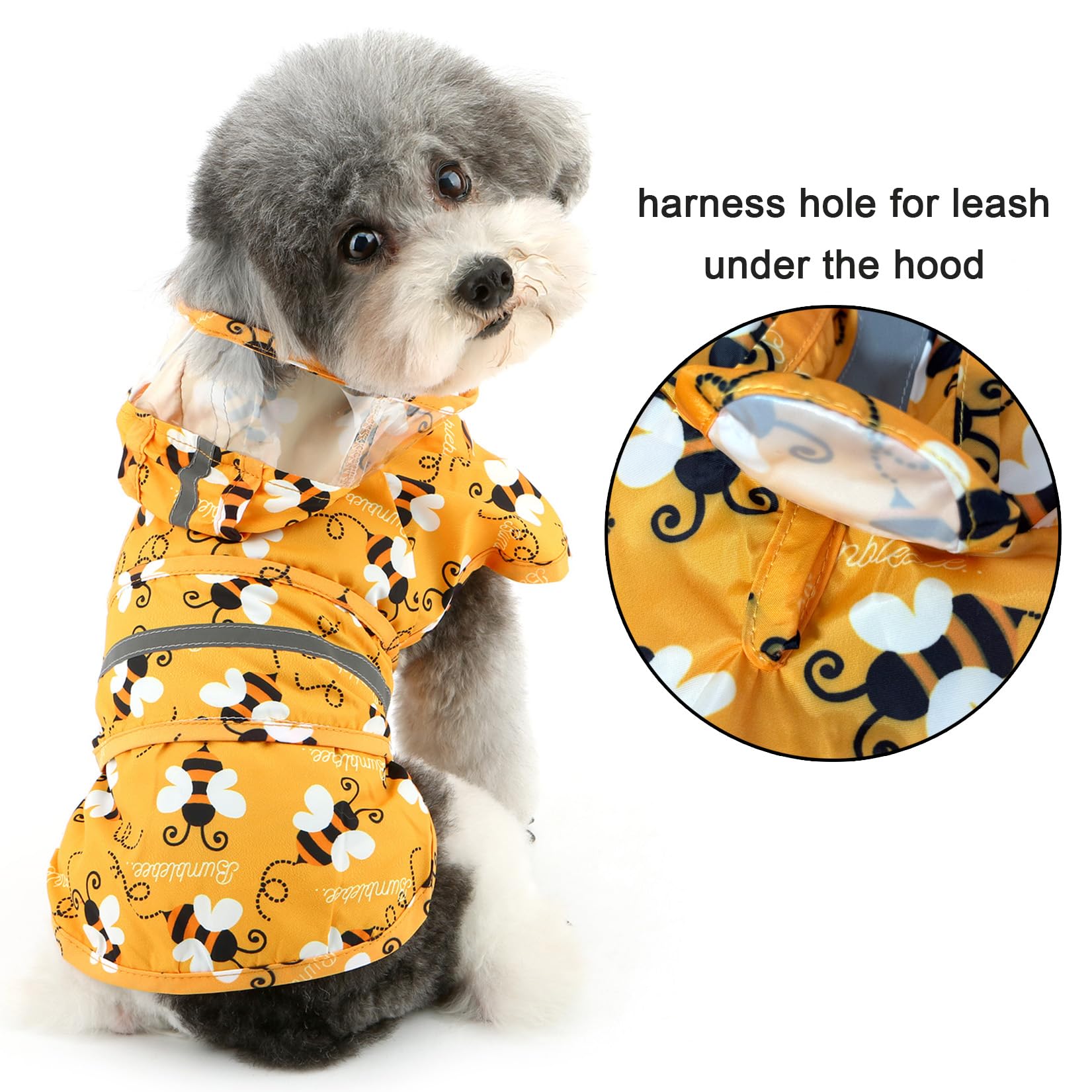 Zunea Waterproof Dog Raincoat with Hood for Small Dogs Lightweight Reflective Puppy Raincoats with Leash Hole Pet Dogs Rain Jacket Poncho Slicker Funny Bees Pattern Costumes Rainwear Clothes Orange M - Image 3