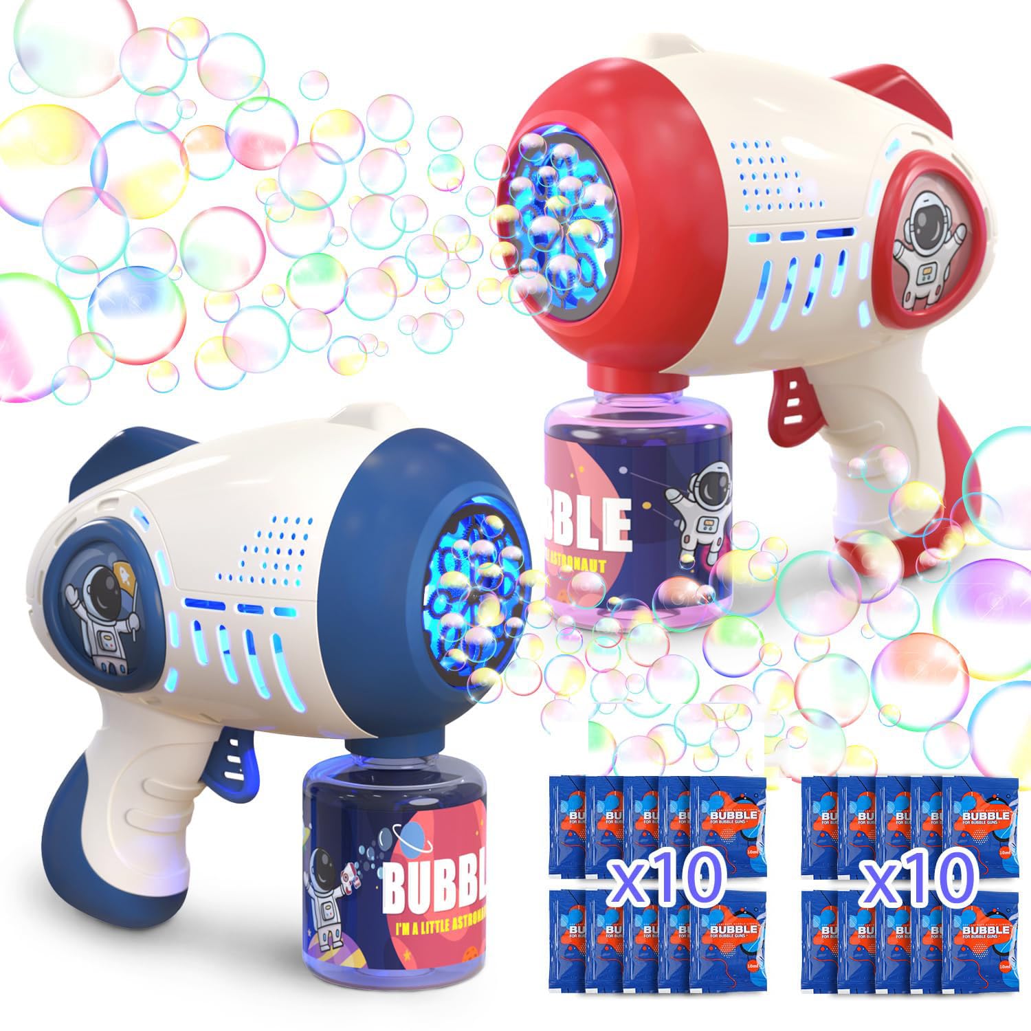 2 Bubble Gun for Kids, 8 Hole Blower with 20 packs of concentrated bubble agent, Automatic Bubble Maker for Ages 3 4 5 6 7 8 Year Old Kid Toy, Party Favors, Summer Toy, Outdoor Toys, Birthday Gift