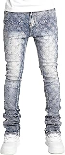 Men Rhinestone Skinny Ripped Jeans Y2k Stretch Slim Fit Stacked Jeans Grunge Denim Pants