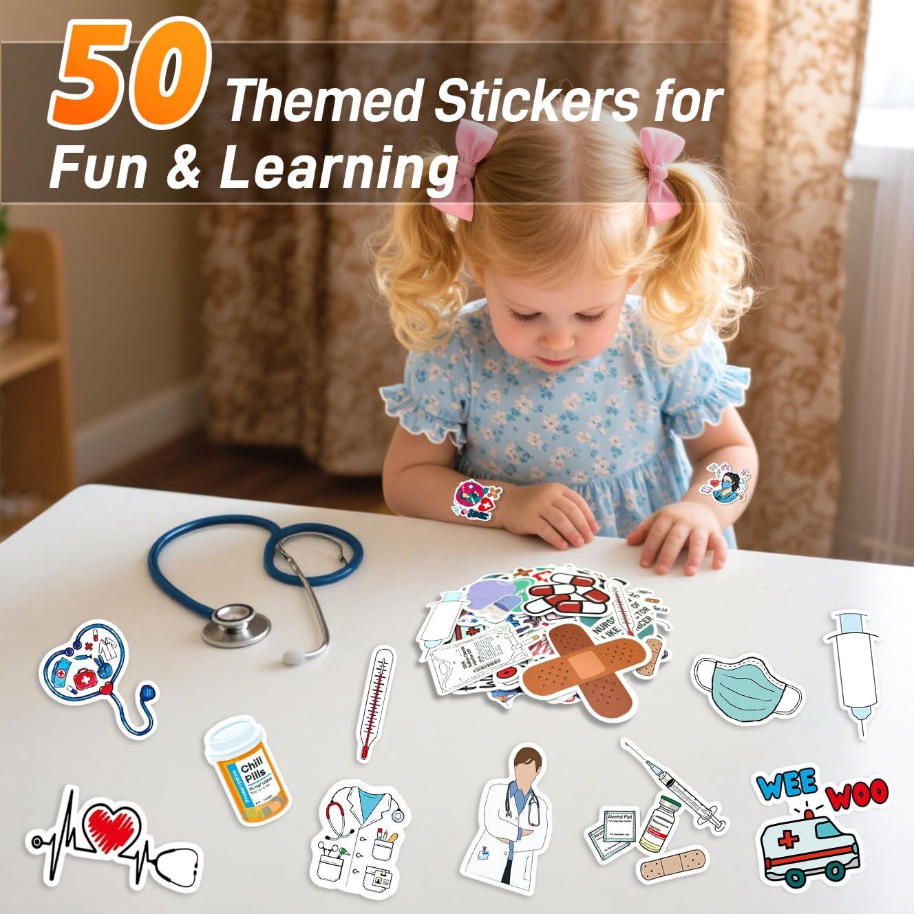 Ambulance Toy Playset for Kids – Complete Rescue Set with Truck, Doctor & Patient Figures, Stretcher, Educational Stickers, Lights & Siren for Role-Play and Imaginative Fun