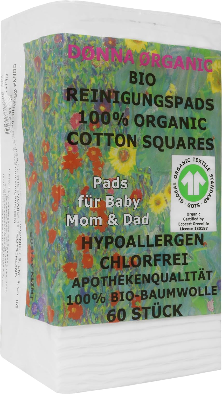 Bio płatki czyszczące, 60 sztuk, bardzo duże płatki maxi, 100% bawełna ekologiczna, certyfikat GOTS, Dønna Ørganic (bardzo duże, 1,0, szt.)