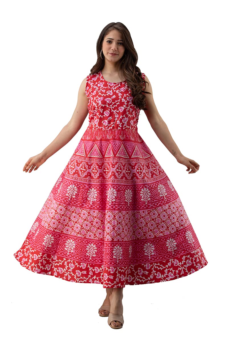 monique Brand Made in India Product for Women's/Girls Cotton Rajasthani Jaipuri Printed Maternity Summer Long Gown Middi Maxi Dress (MD-TEDAMORE-RN15__Free Size__Upto 44XL_) Rani-picture-40
