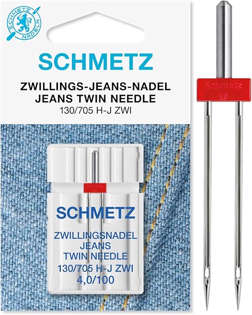 SCHMETZ Sewing Machine Needle | 1 Jeans Twin Needle 4.0/100 | System 130/705 H-J ZWI NE 4.0 | for on All Household Sewing Machines with Zigzag Function