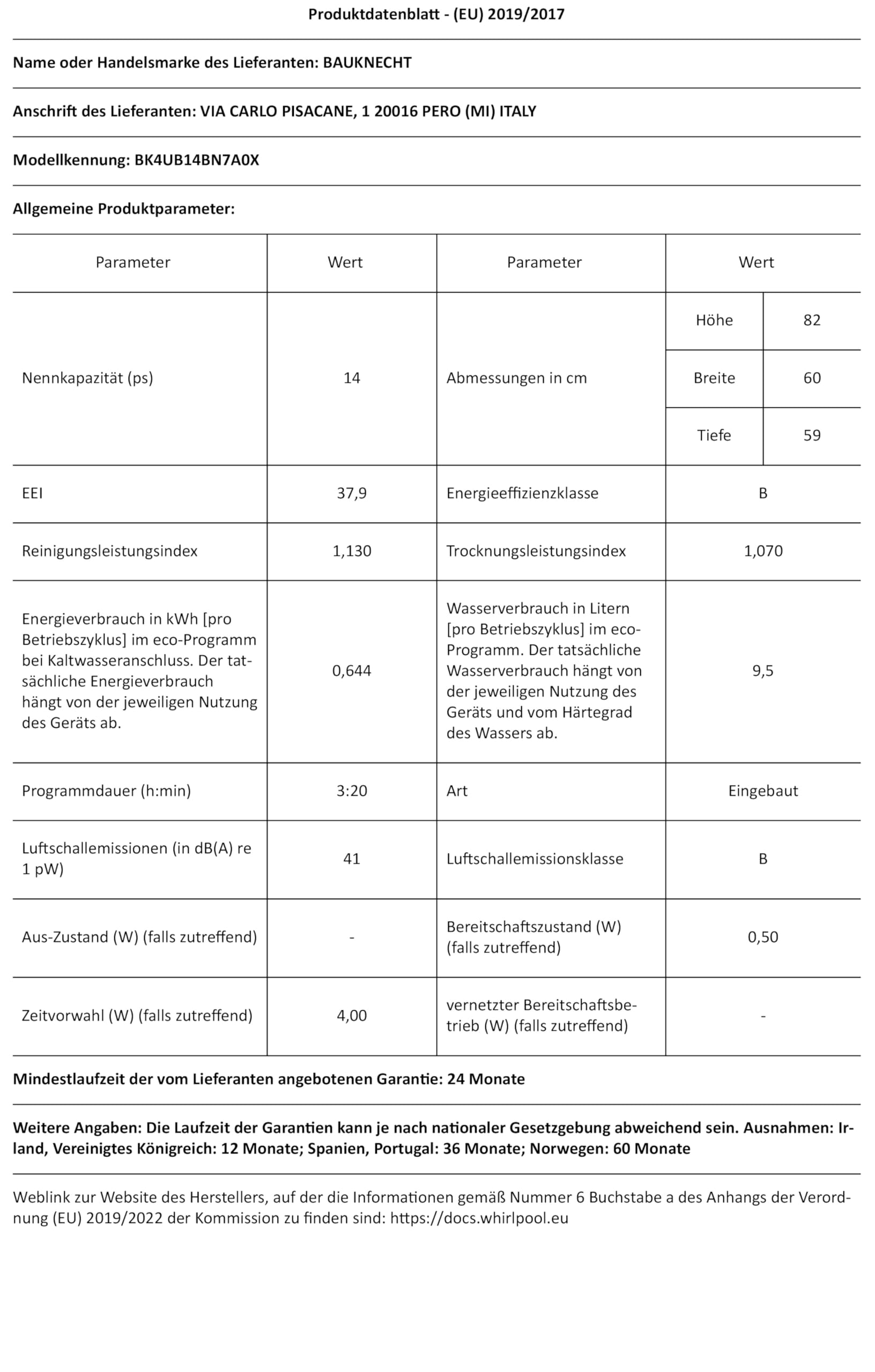Bauknecht BK4UB14BN7A0X Unterbau-Geschirrspüler 60 cm ActiveDry Startzeitvorwahl MultiZone Besteckschublade
