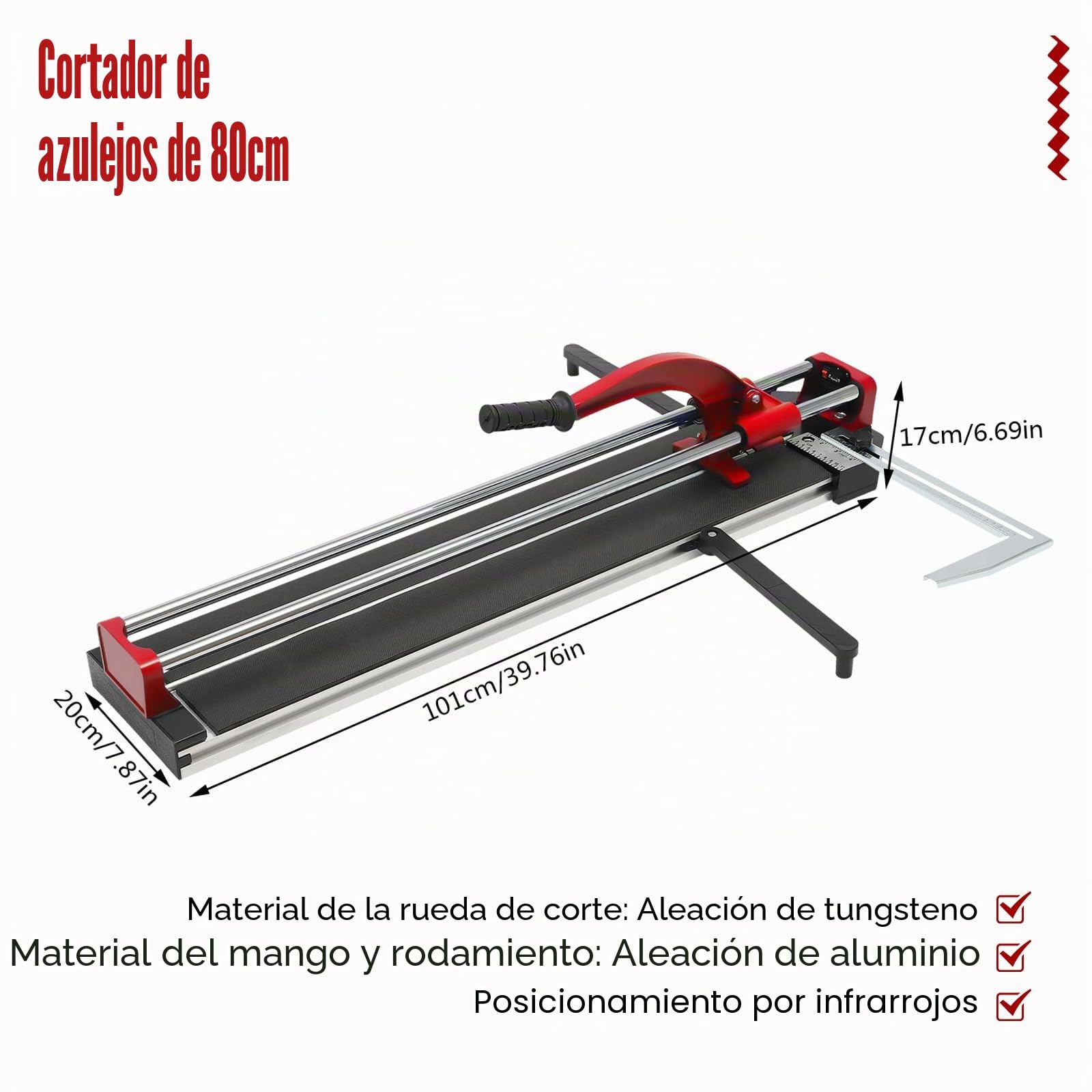 Cortador de azulejos de 800 mm, con función de posicionamiento por infrarrojos para azulejos de pared, azulejos ranurados, etc. (rojo)