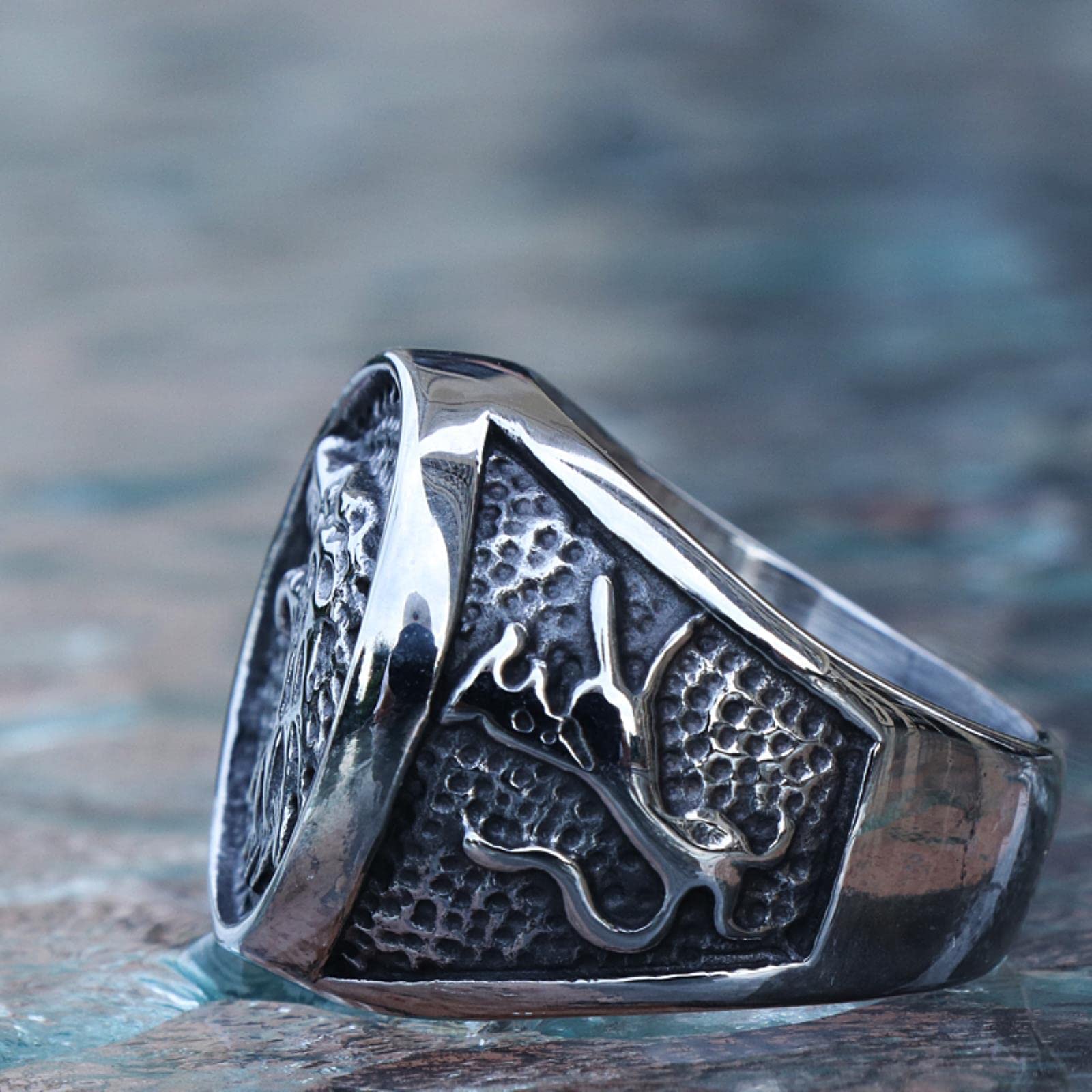 Retro Viking Stainless Steel Wolf Ring Men Biker Ice Wolf House Stark Winterfell Animal Ring Nordic Fashion Jewelry Size 7-13