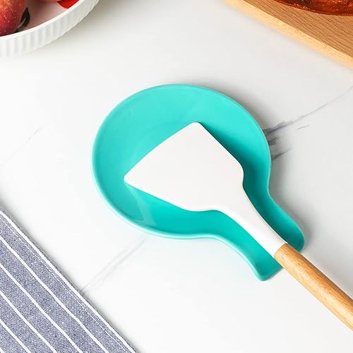 Miniatura 4 de Soporte de cuchara de cerámica, soporte de cuchara de cerámica de 5.5 pulgadas para estufa y encimera de cocina, soporte de utensilios azul claro,