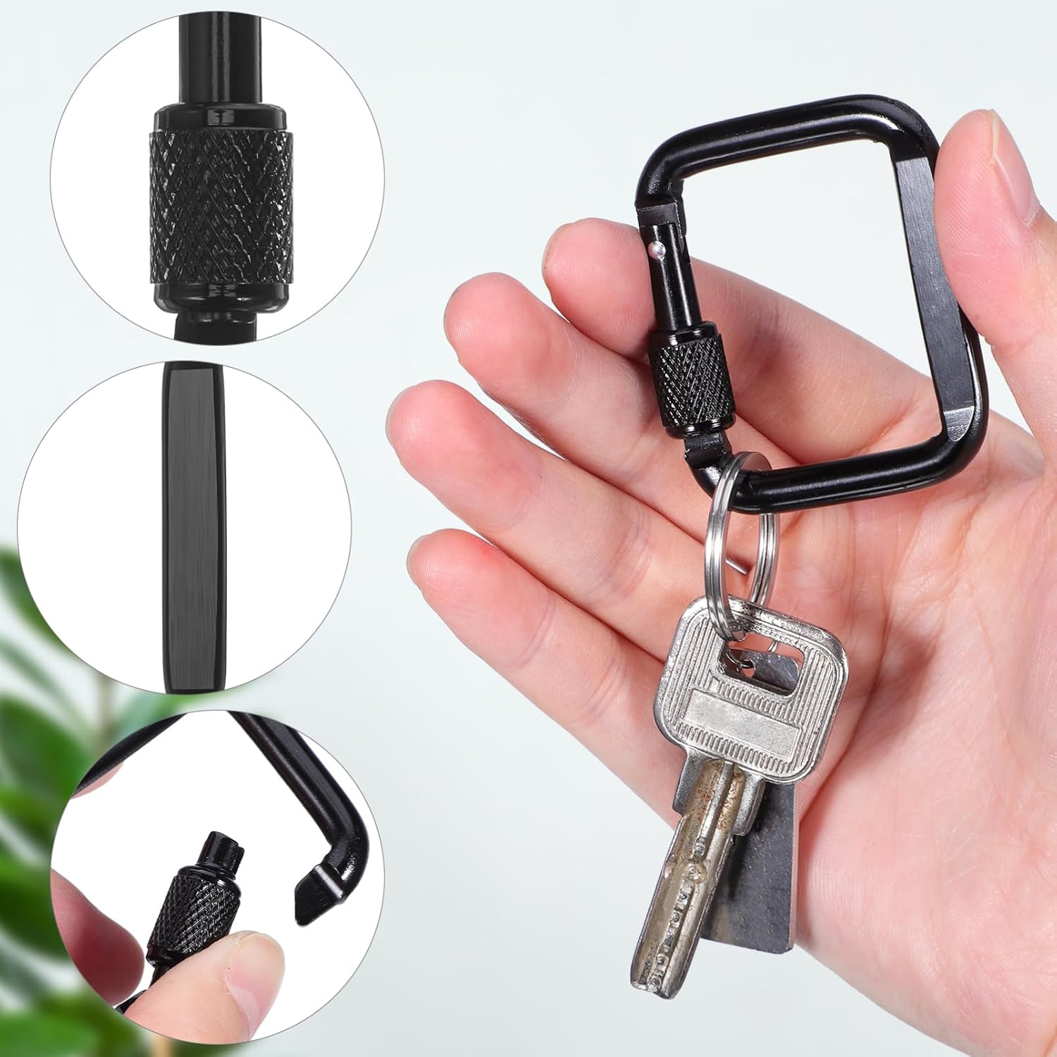 6pcs Carabiner Clips, Square Black Aluminum Snap Hooks, Heavy Duty Keychain Locking Clips for Outdoor Camping, Hiking, Backpack, 1.92 x 1.65 Inch - Image 7