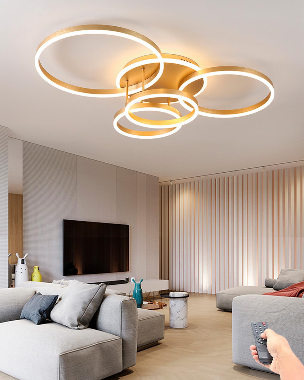 QAZPLM Modern LED Ceiling Light, Living Room Ceiling Light with Remote Control, Ceiling Light LED dimmable Bedroom Light Dining Room Light Modern (4+1 Round)