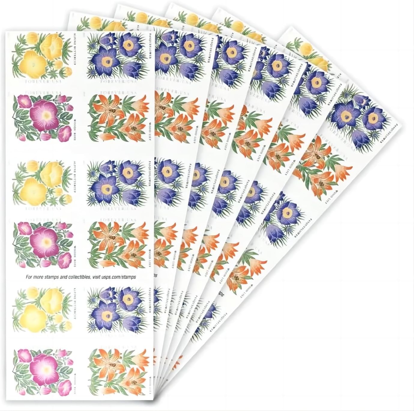 100 Mountain Flora Stamps 2022, Postage Stamp Forever mailing Wedding Celebration Anniversary 5 Books (20PCS/Book)