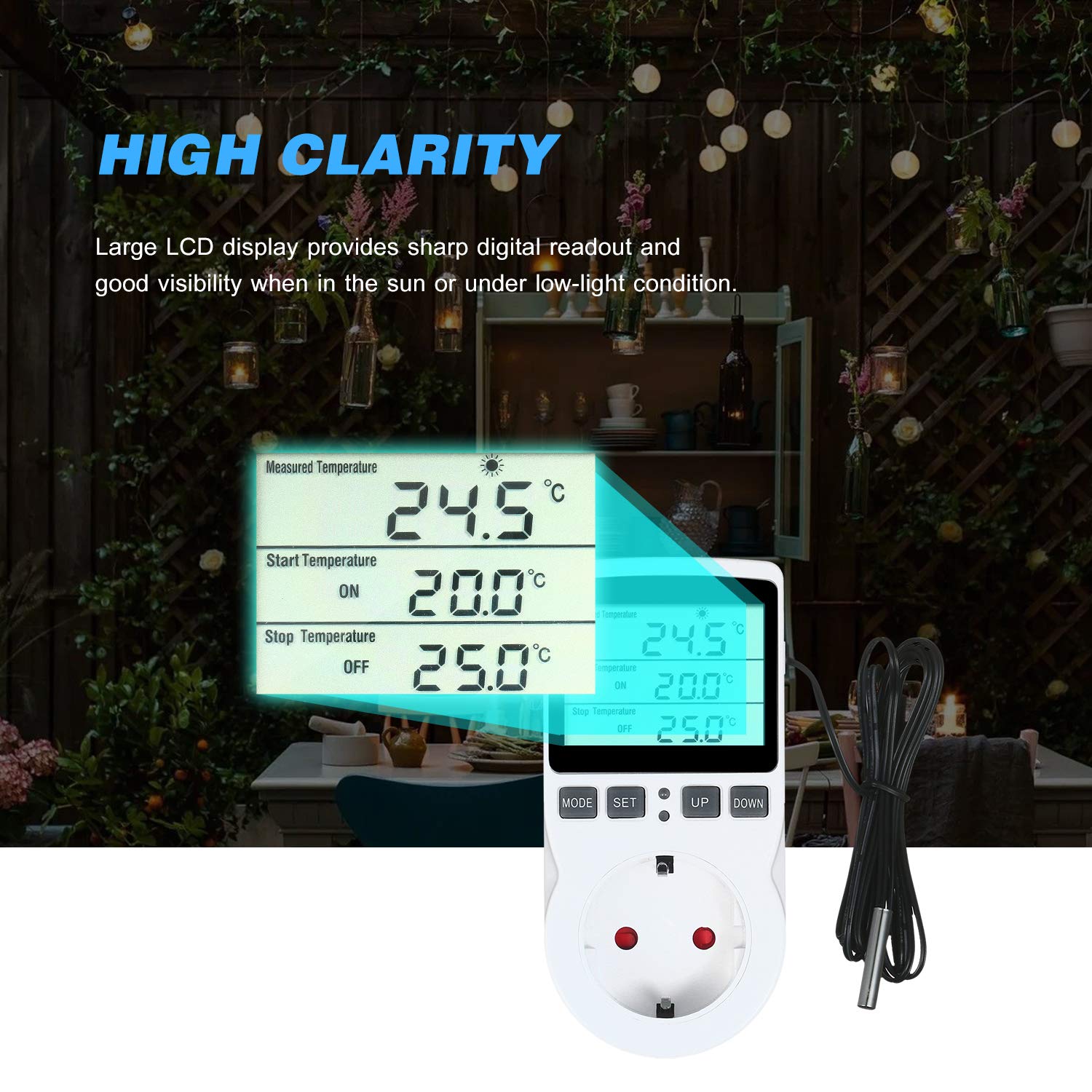 Reptilien Thermostat, Digitaler Thermostatregler mit Timer und Sonde für temperaturgesteuerte Steckdosen für Terrarium-Aquarium-Reptilien mit Treibhaussaatkeimung